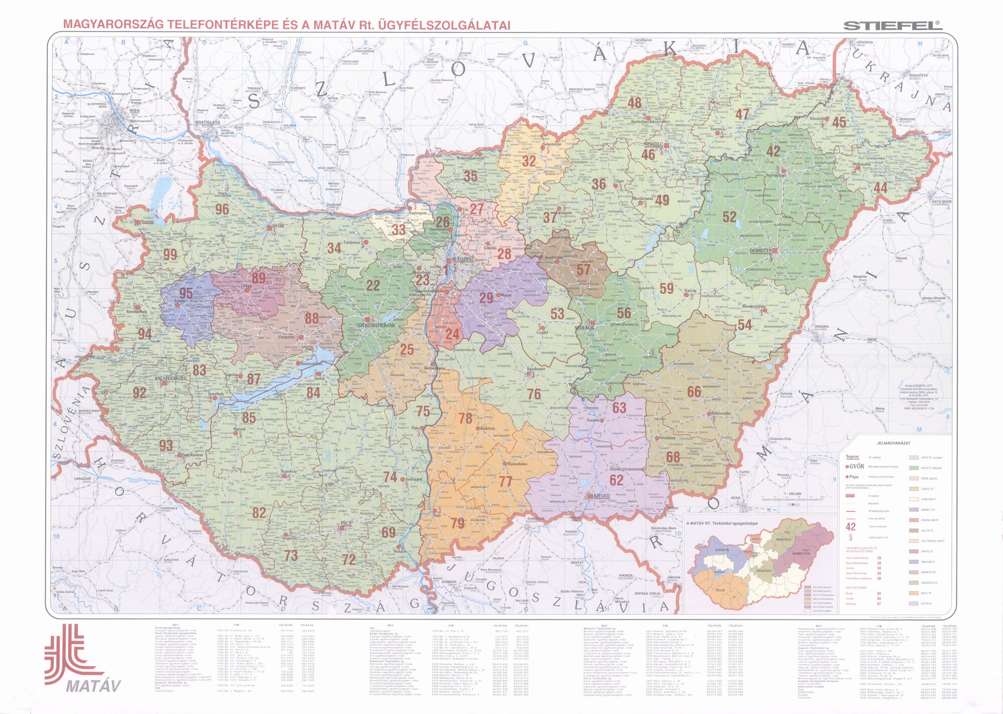 Magyarország telefontérképe és a MATÁV Rt. ügyfélszolgálatai (Postamúzeum CC BY-NC-SA)