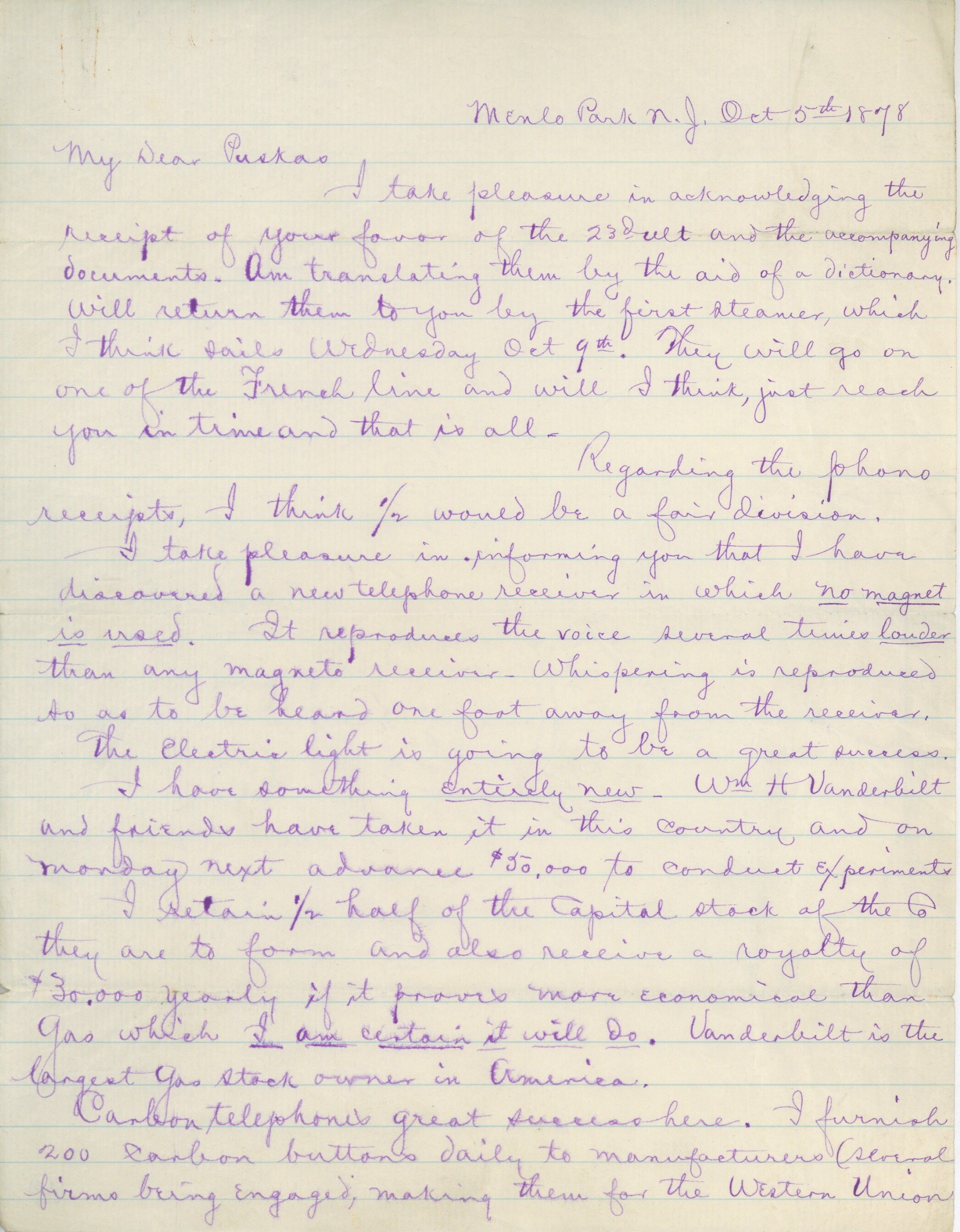 Edison levele (Postamúzeum CC BY-NC-SA)