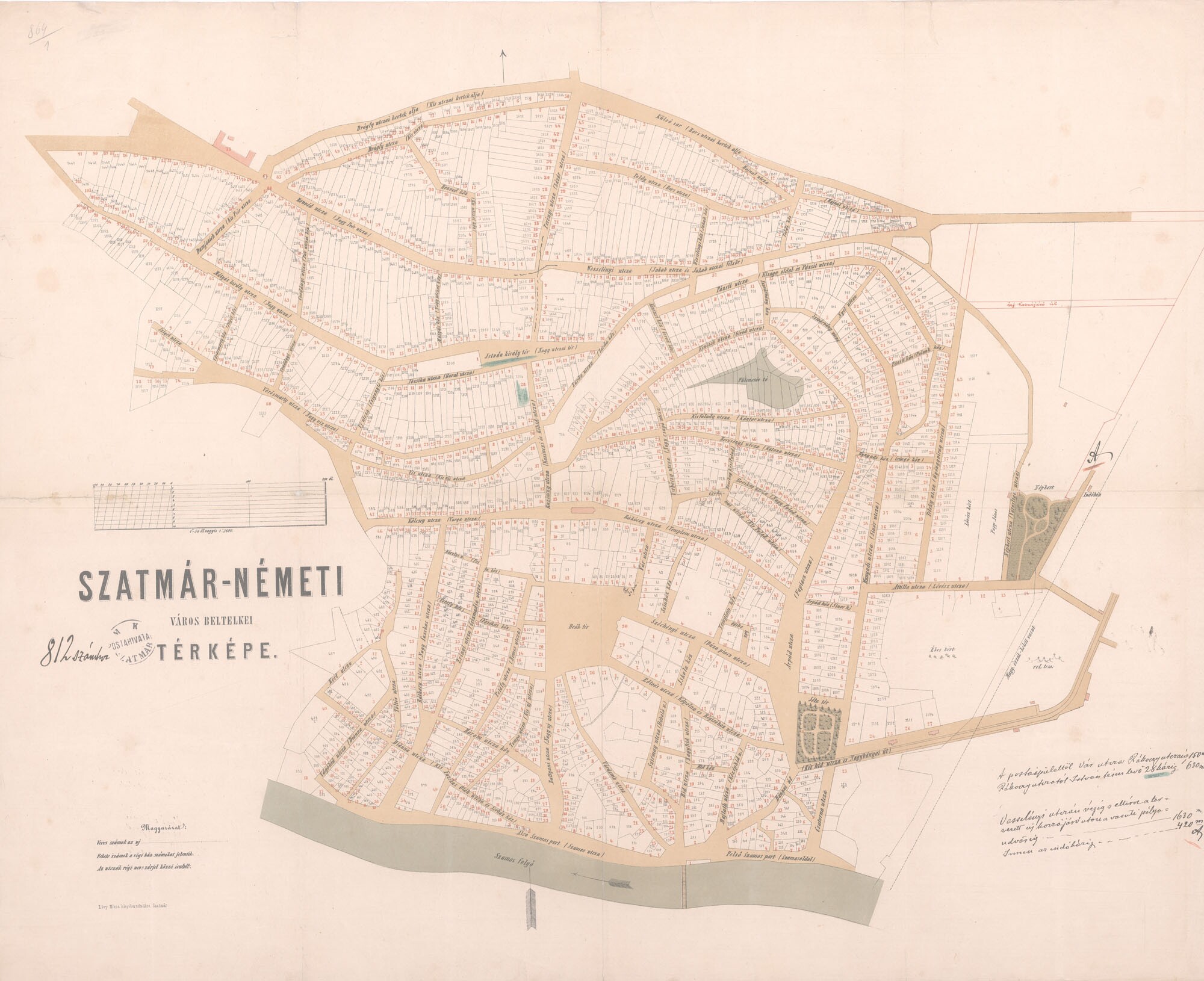 Szatmárnémeti város beltelki térképe (Postamúzeum CC BY-NC-SA)
