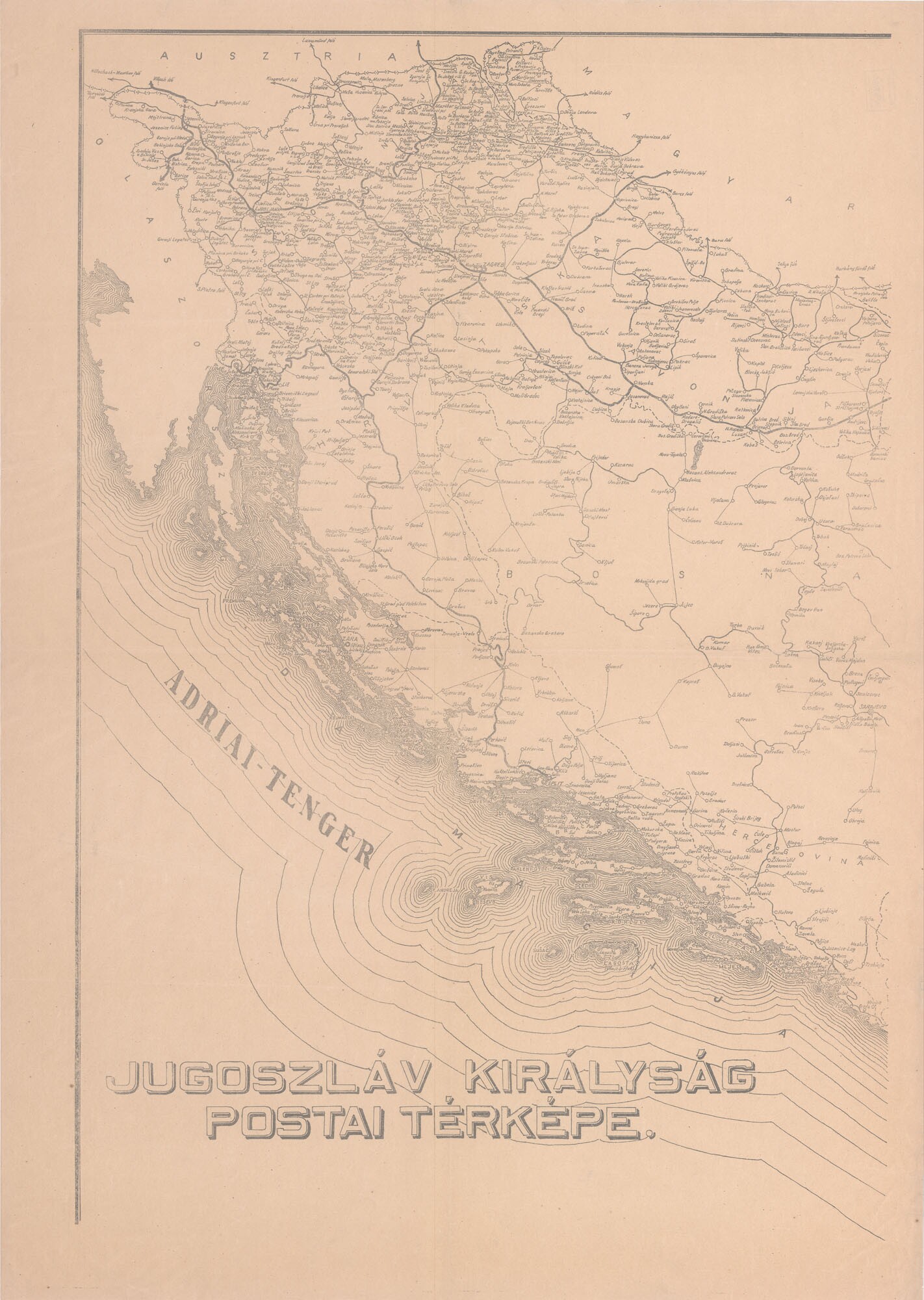 Jugoszláv Királyság postai térképe I. (Postamúzeum CC BY-NC-SA)
