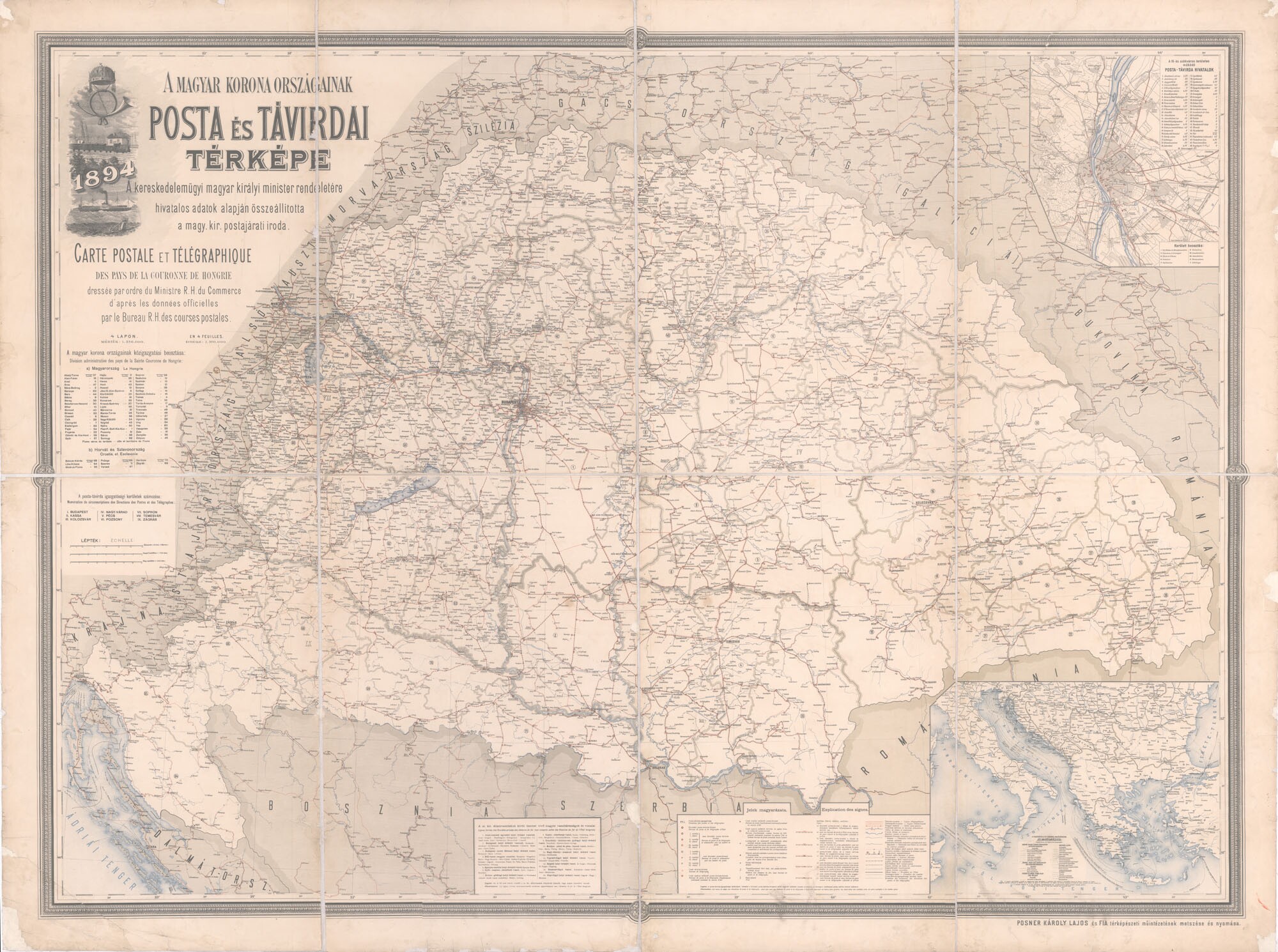 A Magyar Korona országainak posta és távírdai térképe (Postamúzeum CC BY-NC-SA)