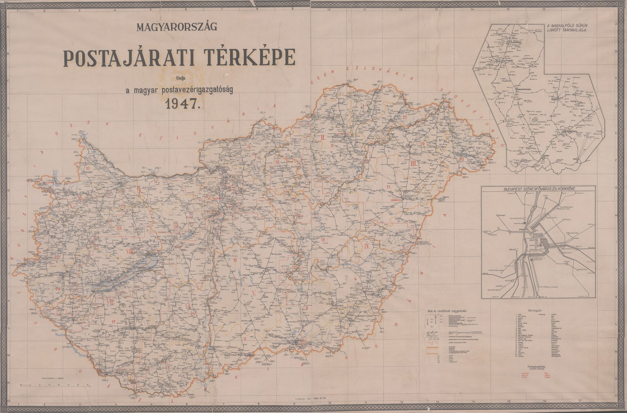 Magyarország postajárati térképe, 1947 (Postamúzeum CC BY-NC-SA)