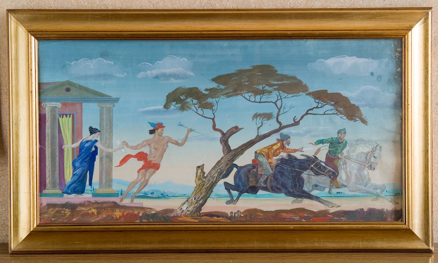 Postatörténeti freskóterv részlet (római kori és középkori lovas futár) (Postamúzeum CC BY-NC-SA)