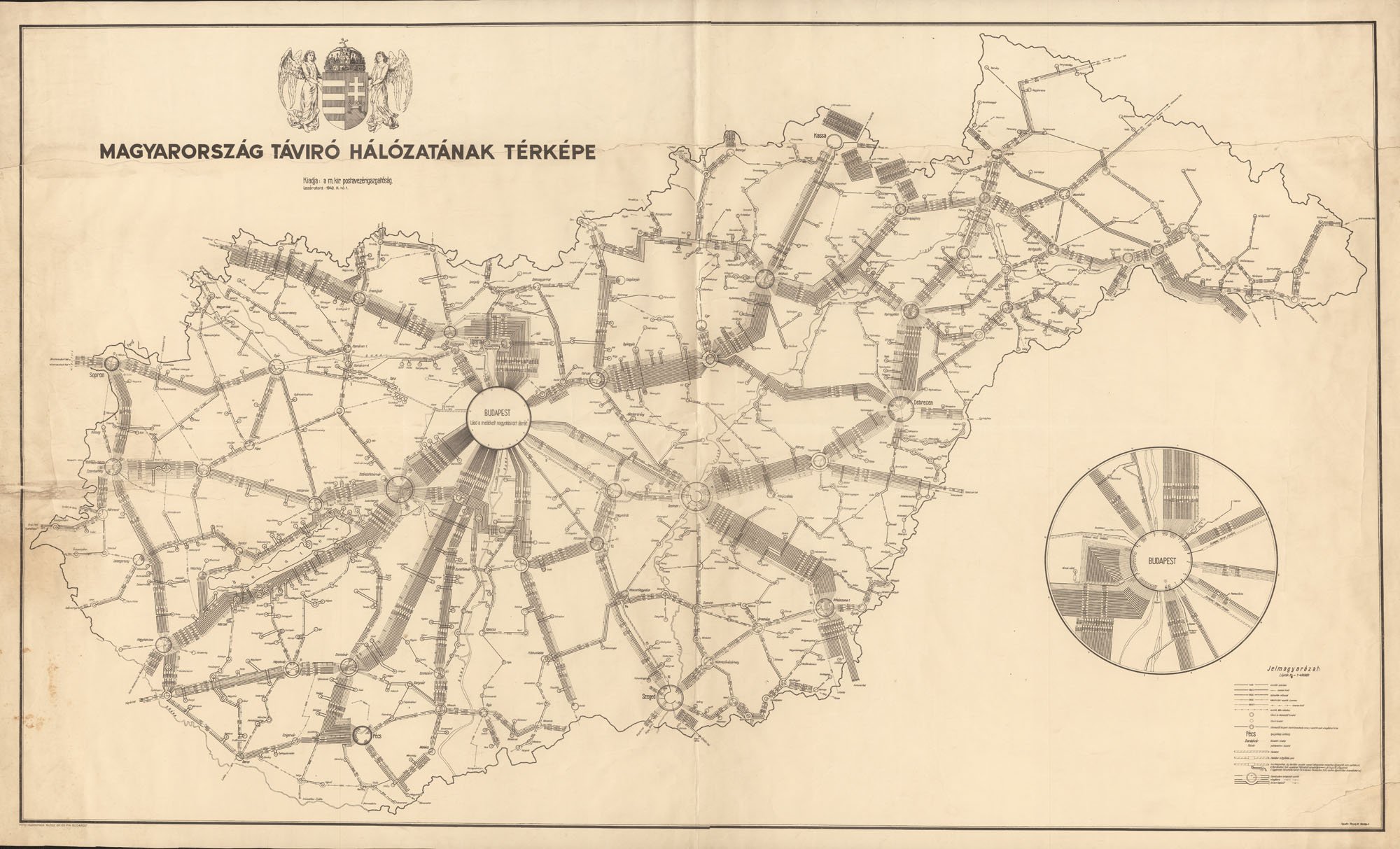 Magyarország távíróhálózatának térképe, 1940 (Postamúzeum CC BY-NC-SA)