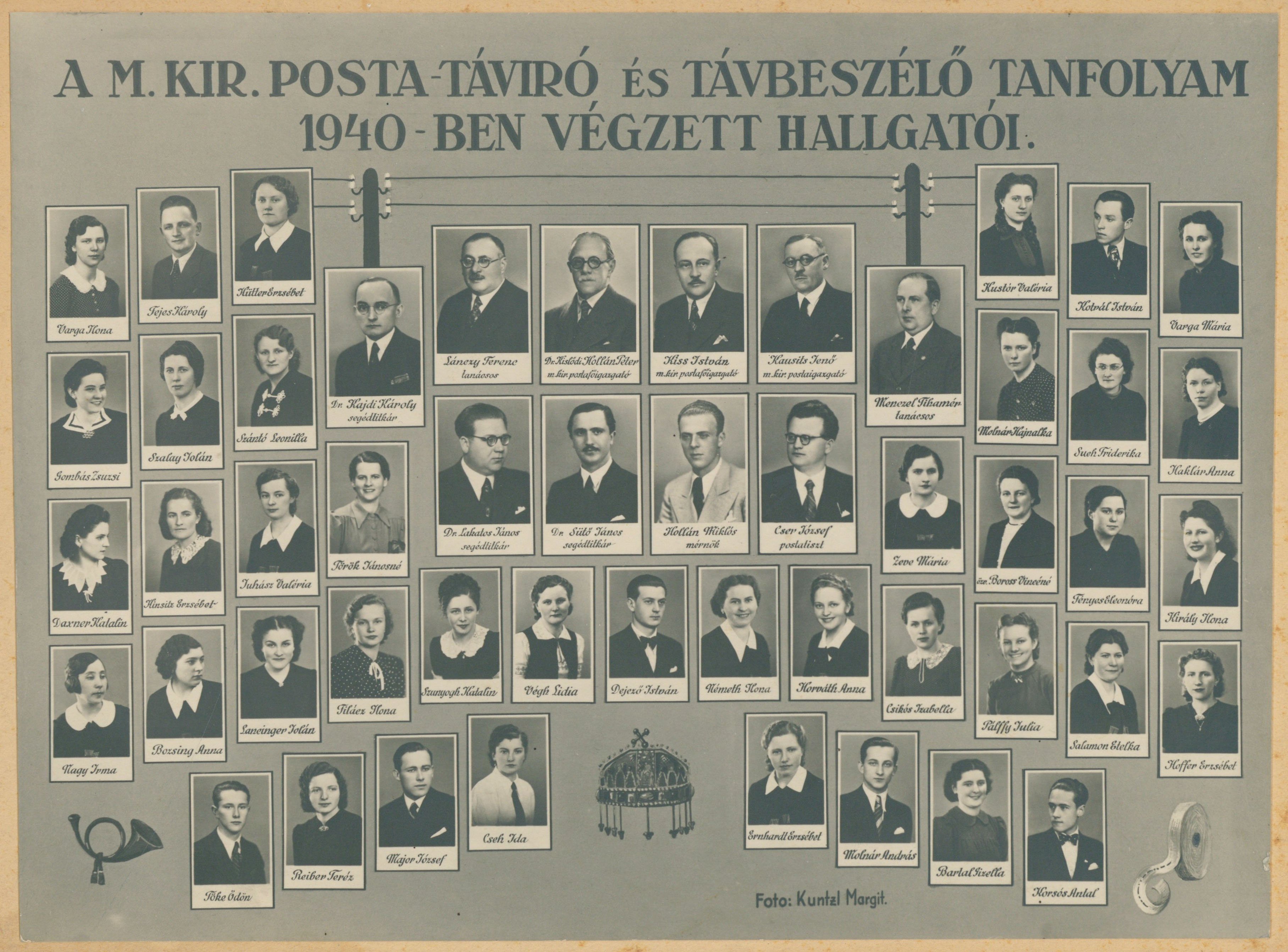 Soproni m. kir. posta, távíró- és távbeszélő tanfolyam tablóképe 1940-ben (Postamúzeum CC BY-NC-SA)