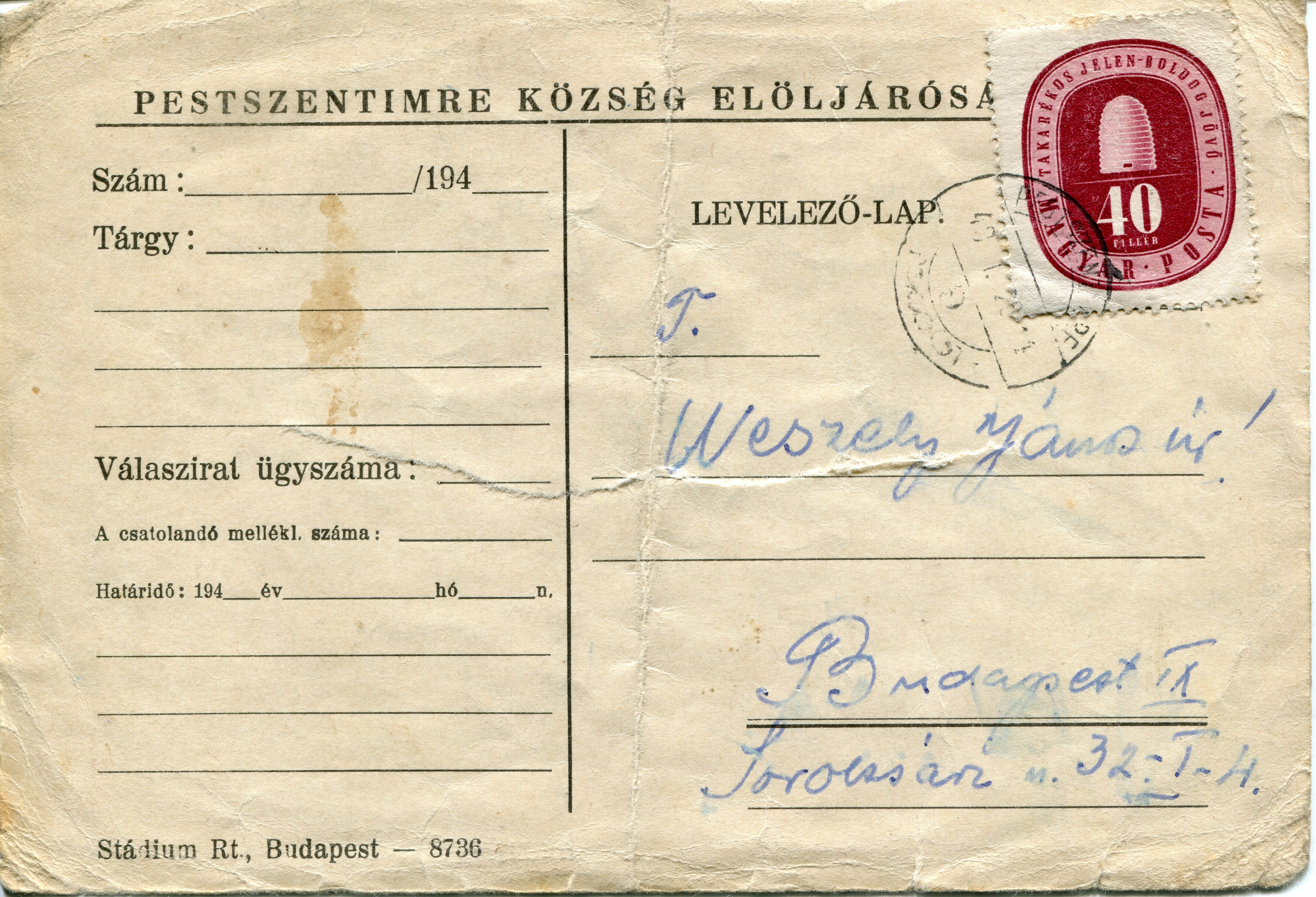 Levelezőlap (Tomory Lajos Múzeum CC BY-NC-SA)