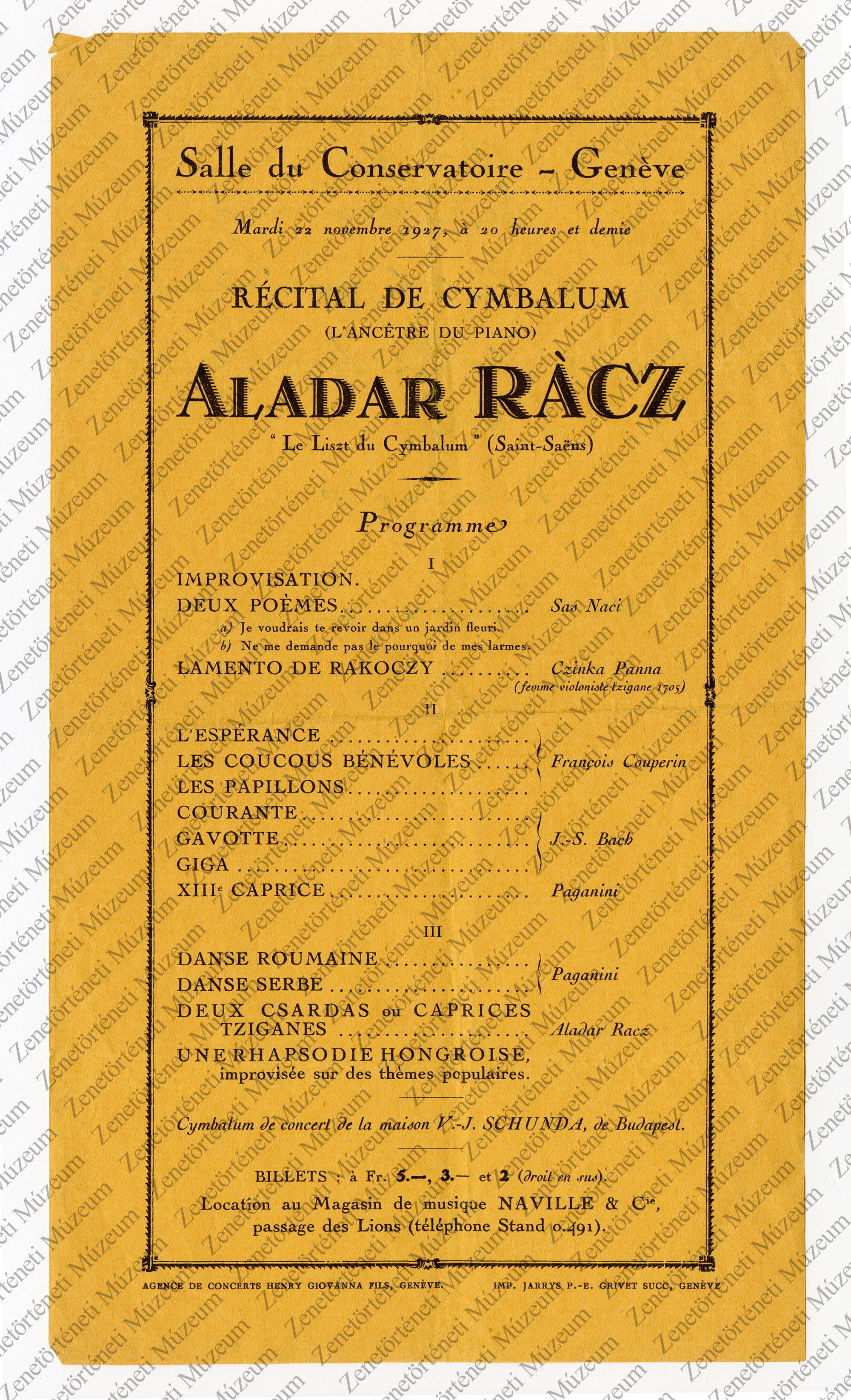 Rácz Aladár 1927. nov. 22-i koncertjének műsorlapja (Salle du Conservatorie, Genf) (2) (Zenetörténeti Múzeum CC BY-NC-SA)