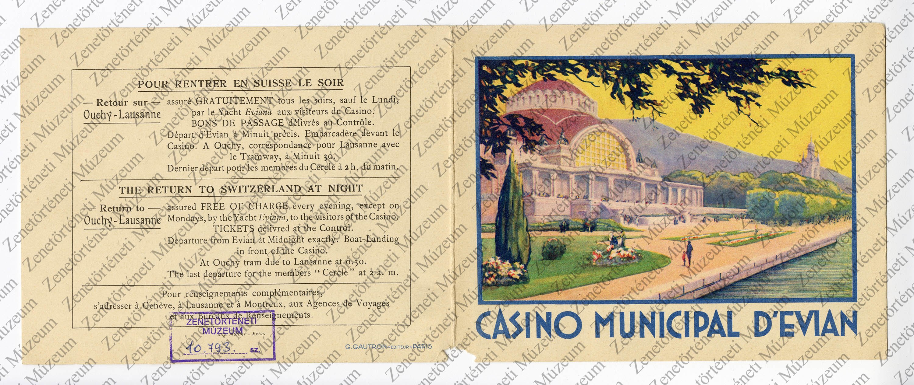 A Casino d'Evian 1929. aug. 1-10-i műsorfüzete (Zenetörténeti Múzeum CC BY-NC-SA)