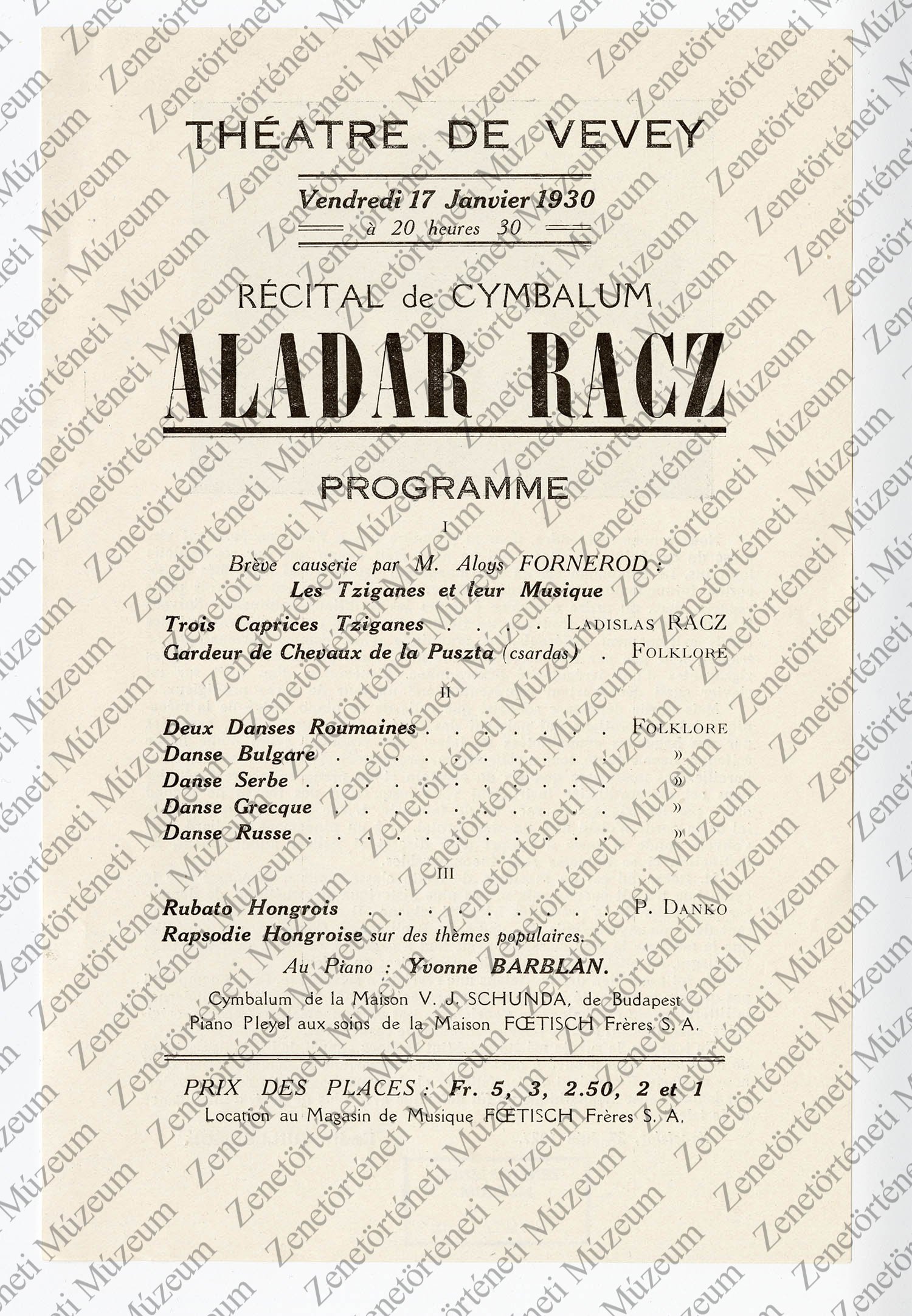 Rácz Aladár 1930. jan. 17-i a Théatre de Vevey-ben tartott koncertjének műsora (2) (Zenetörténeti Múzeum CC BY-NC-SA)