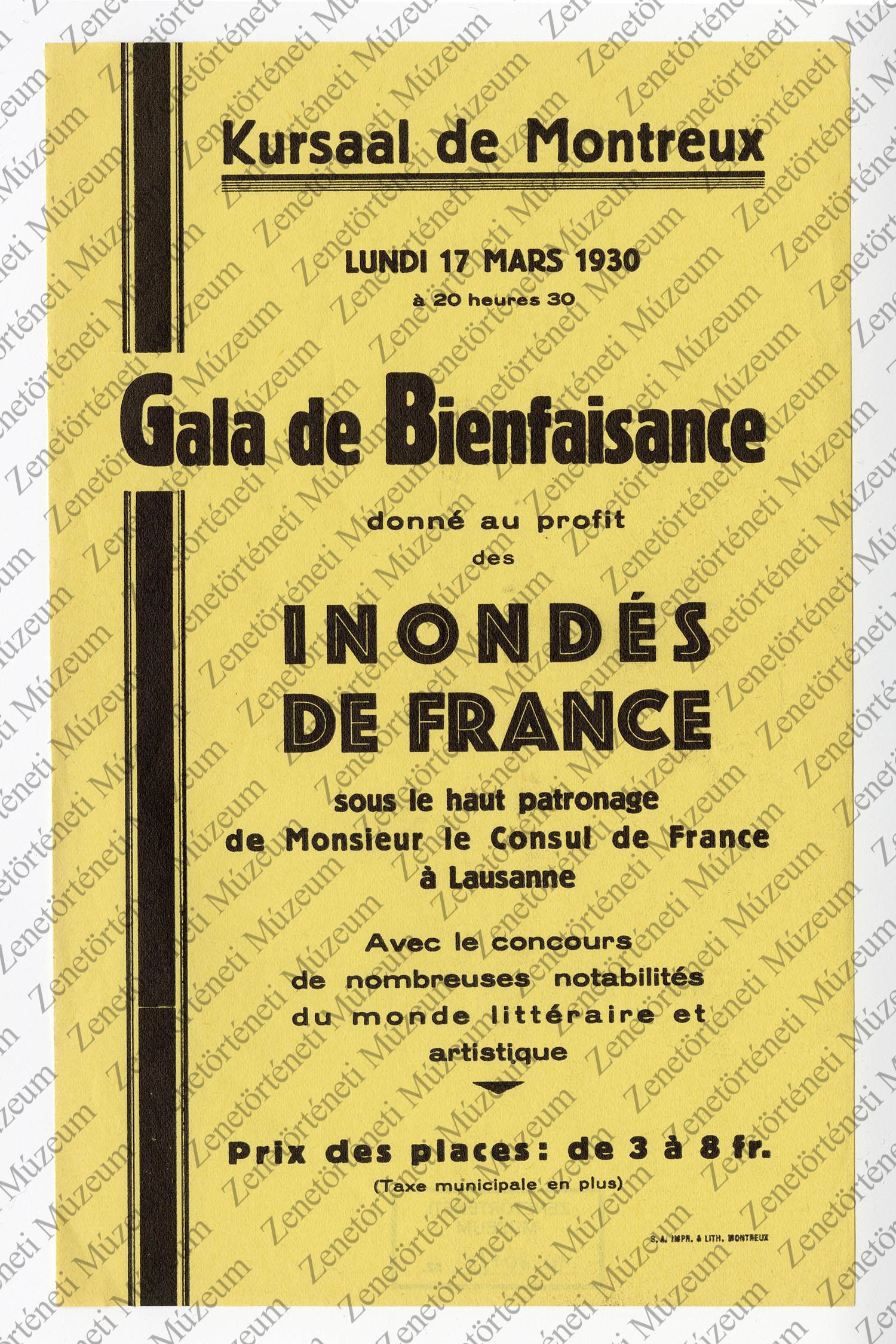 A Kursaal de Montreux 1930. márc. 17-i műsorának kis plakátja (Zenetörténeti Múzeum CC BY-NC-SA)