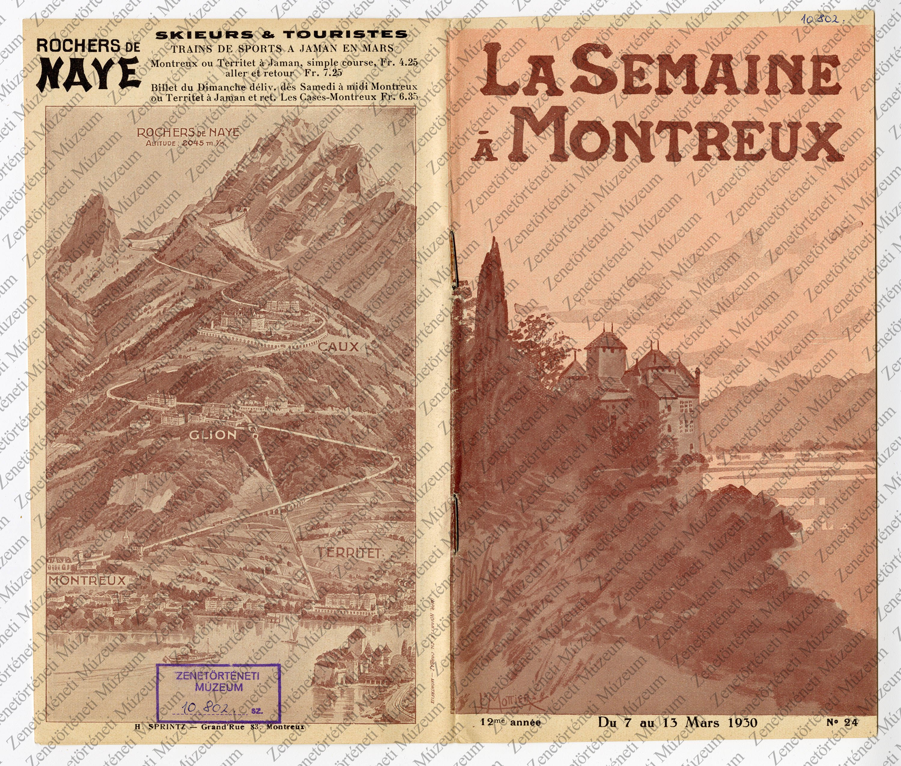 La Semaine à Montreux - műsorfüzet, 1930. márc. 7-13. (Zenetörténeti Múzeum CC BY-NC-SA)