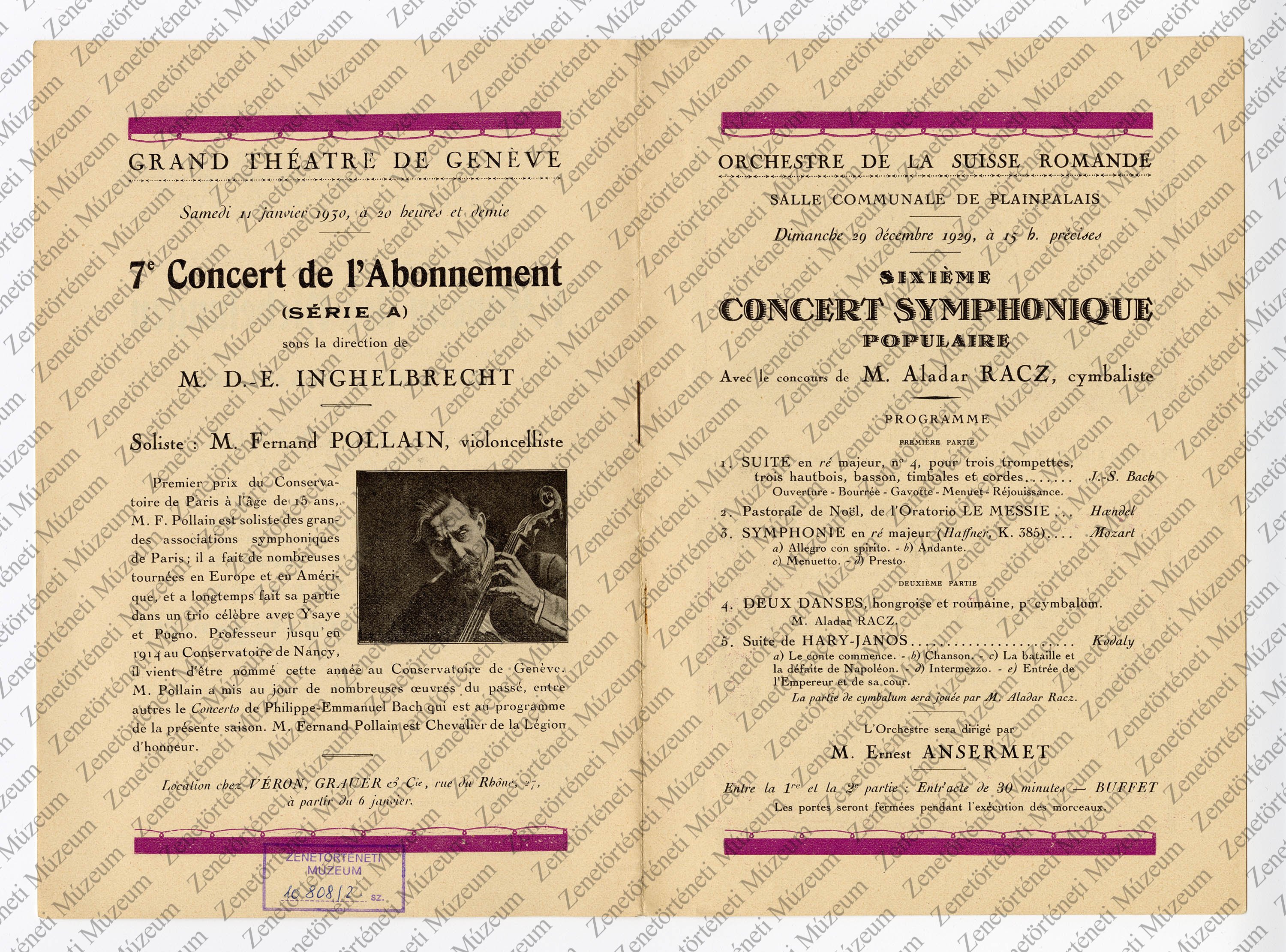 Az Orchestre de la Suisse Romande műsorfüzete, 1929. dec. (2) (Zenetörténeti Múzeum CC BY-NC-SA)