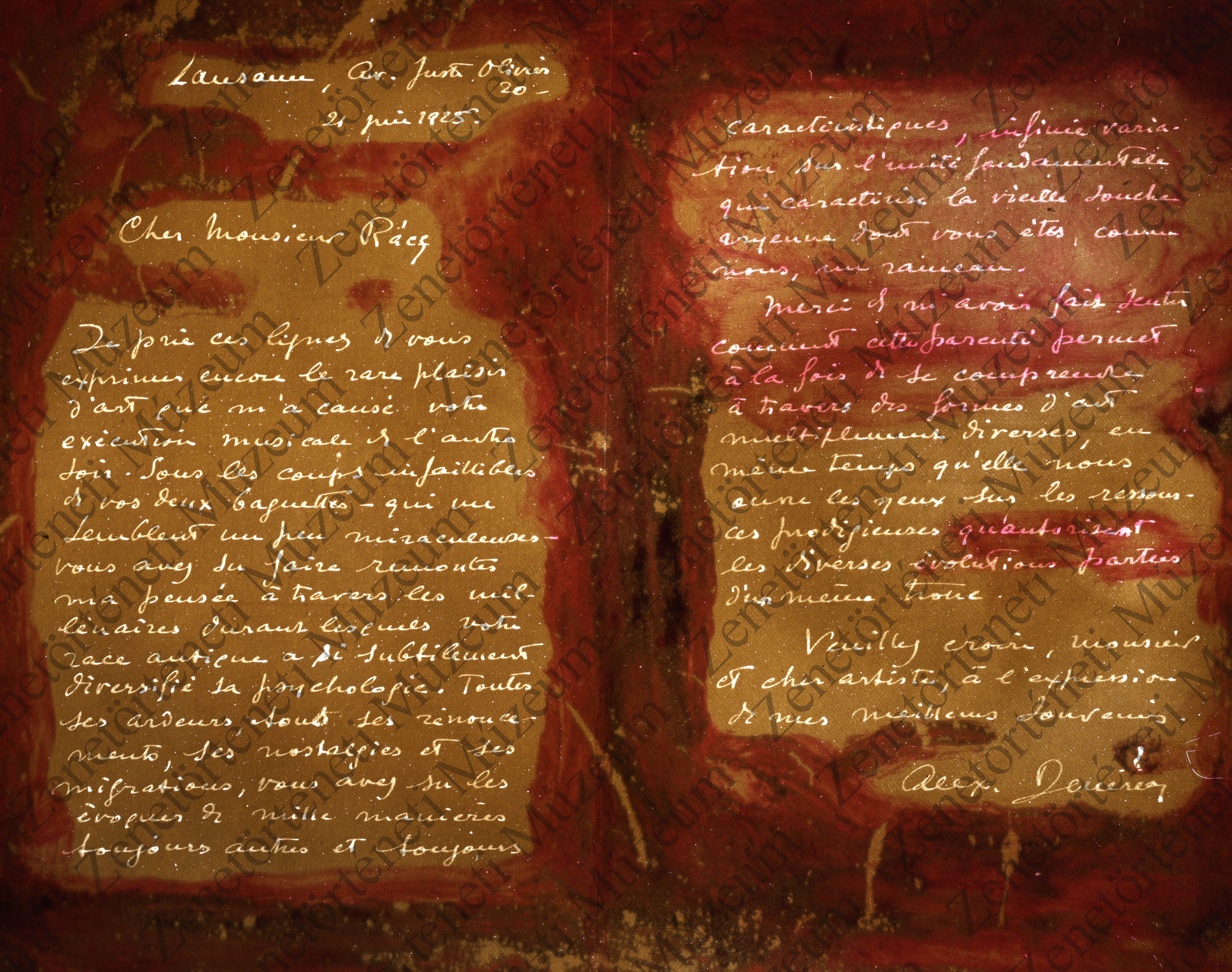 Alexandre Denéréaz 1925. jún. 21-én Rácz Aladárhoz írt levelének üvegnegatívja (ismeretlen CC BY-NC-SA)