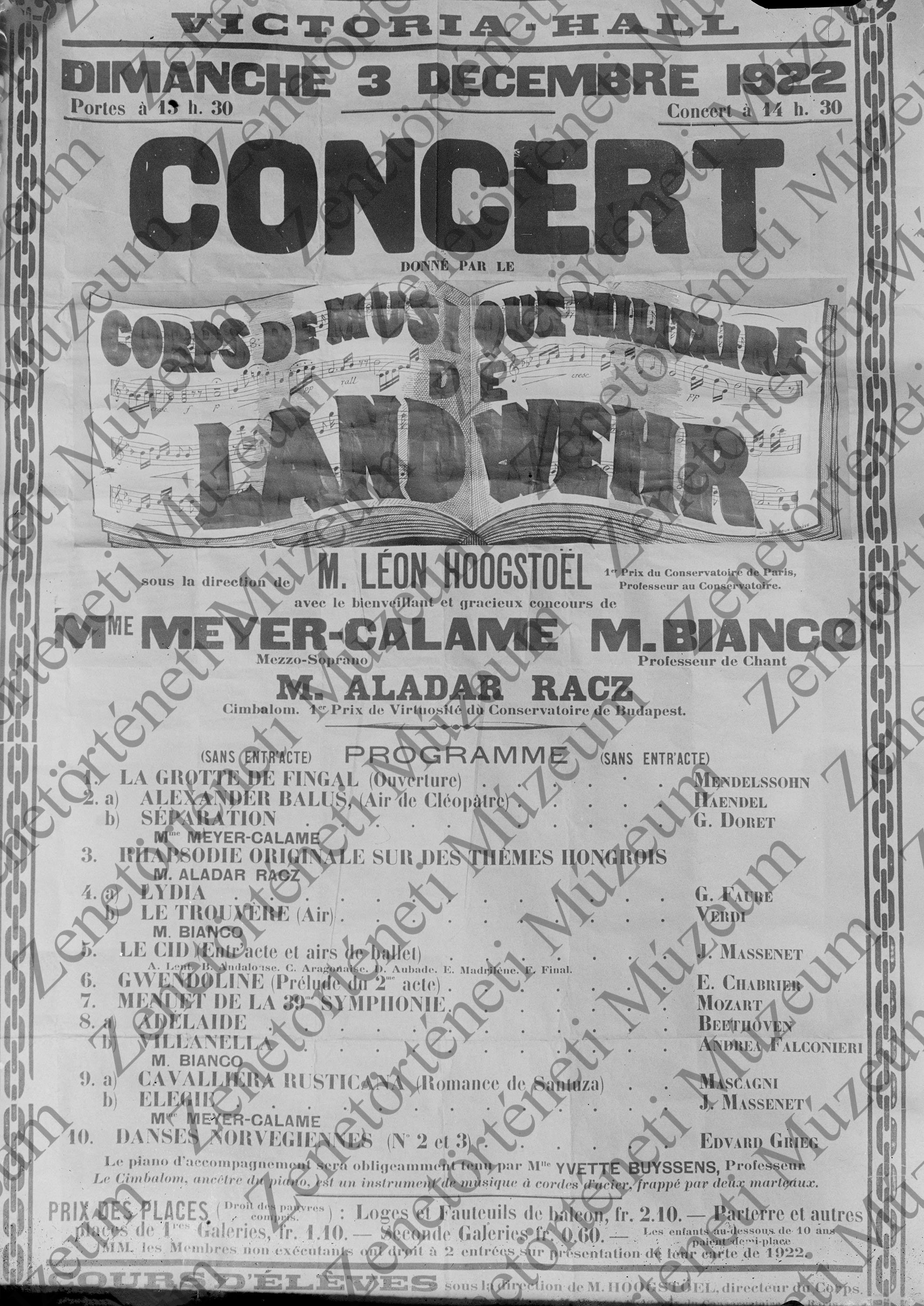 koncertplakát, 1922.12.03, km. Rácz Aladár (Zenetörténeti Múzeum CC BY-NC-SA)