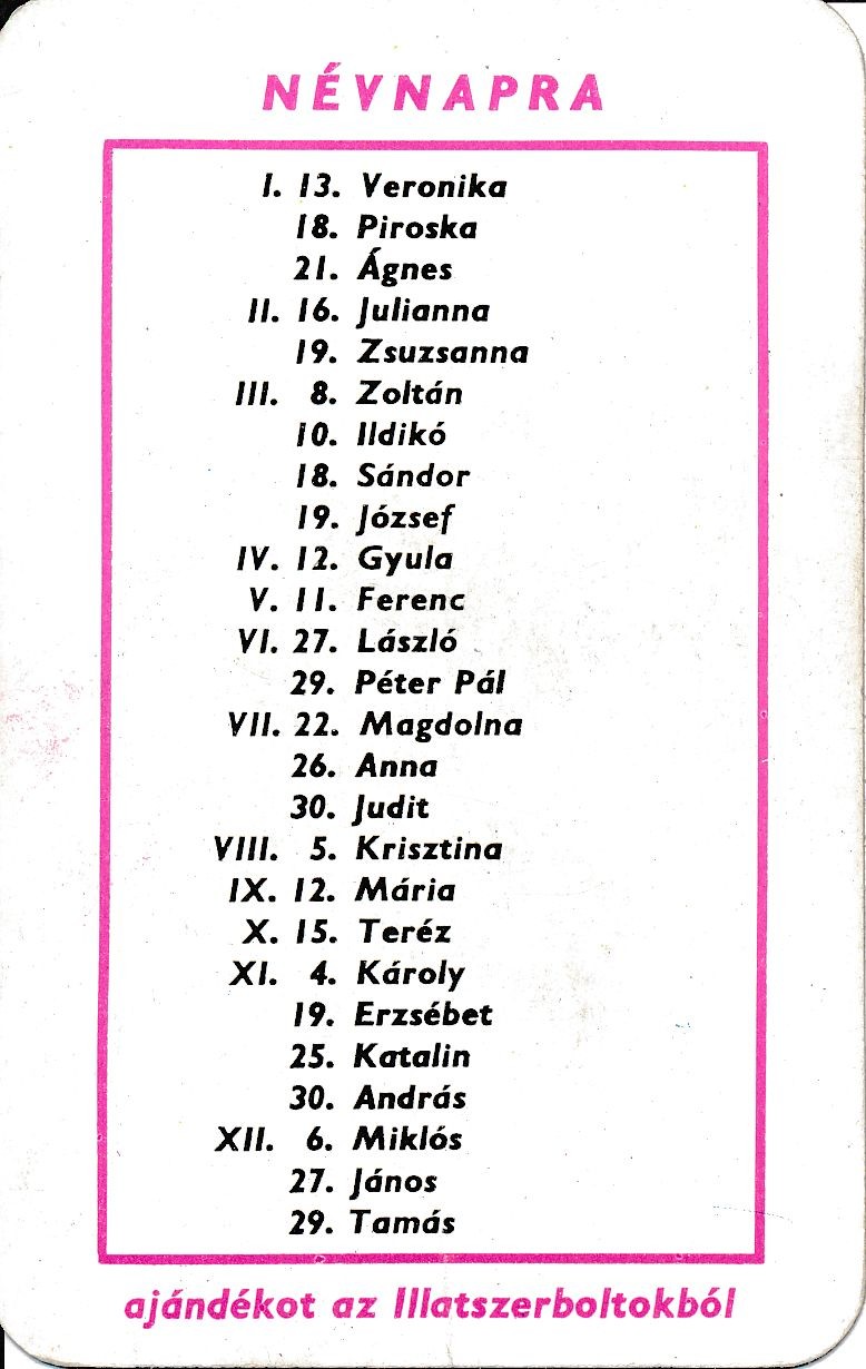 Illatszerbolt kártyanaptár 1972 (Magyar Kereskedelmi és Vendéglátóipari Múzeum CC BY-NC-SA)