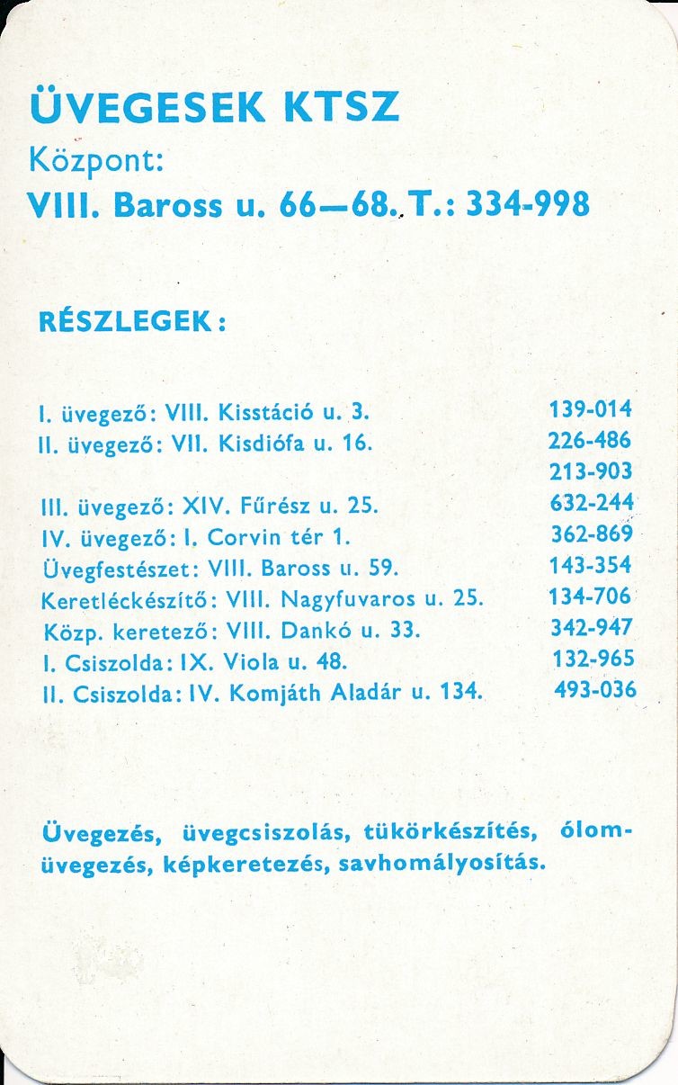 Üvegesek KTSZ kártyanaptár 1973 (Magyar Kereskedelmi és Vendéglátóipari Múzeum CC BY-NC-SA)