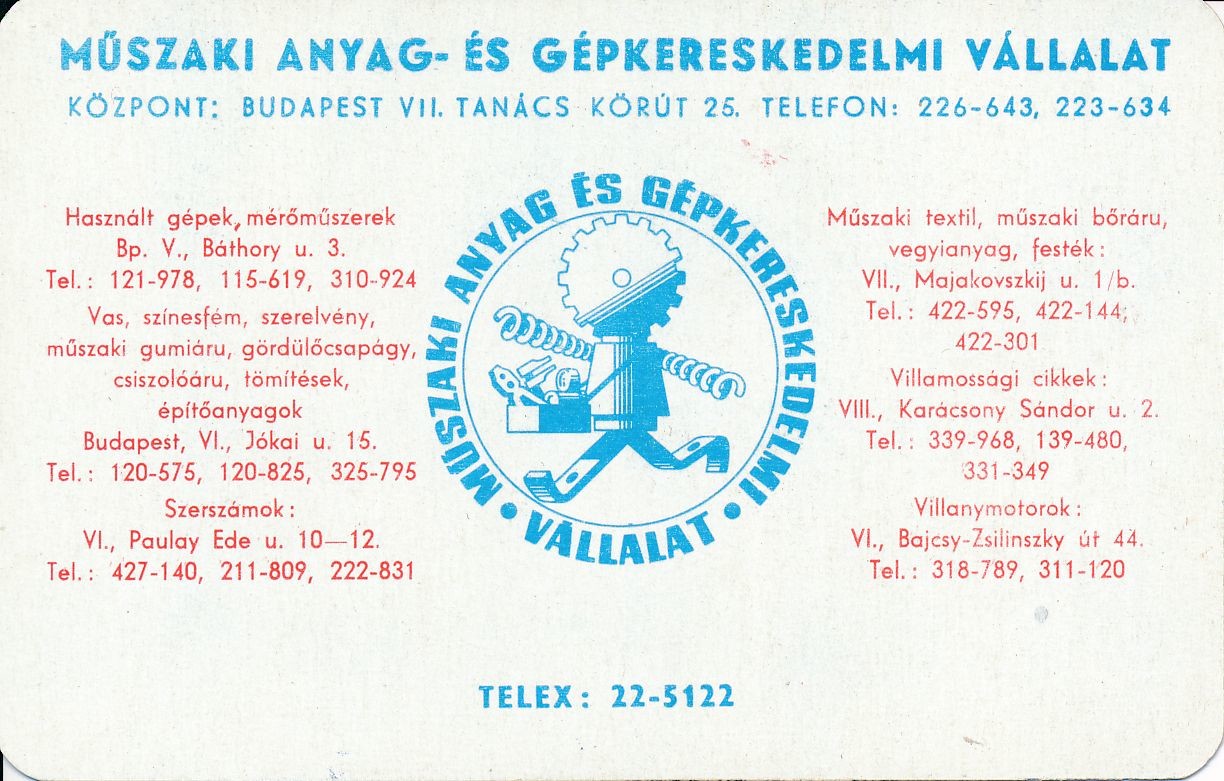 Műszaki anyag- és gépkereskedelmi vállalat kártyanaptár 1973 (Magyar Kereskedelmi és Vendéglátóipari Múzeum CC BY-NC-SA)