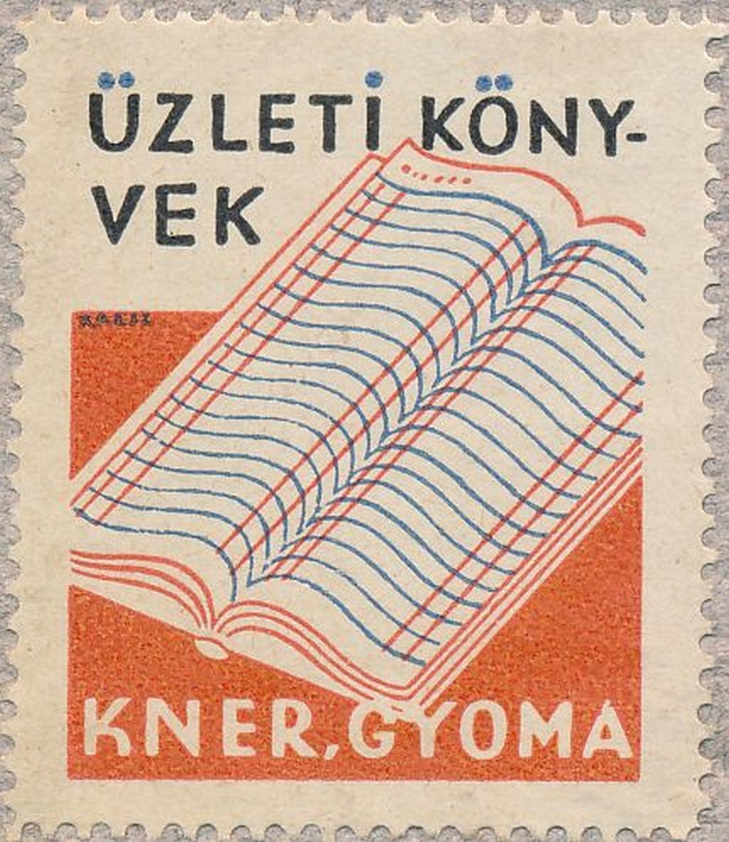 Kner Nyomda Gyoma Üzleti Könyvek reklámbélyeg (Magyar Kereskedelmi és Vendéglátóipari Múzeum CC BY-NC-SA)