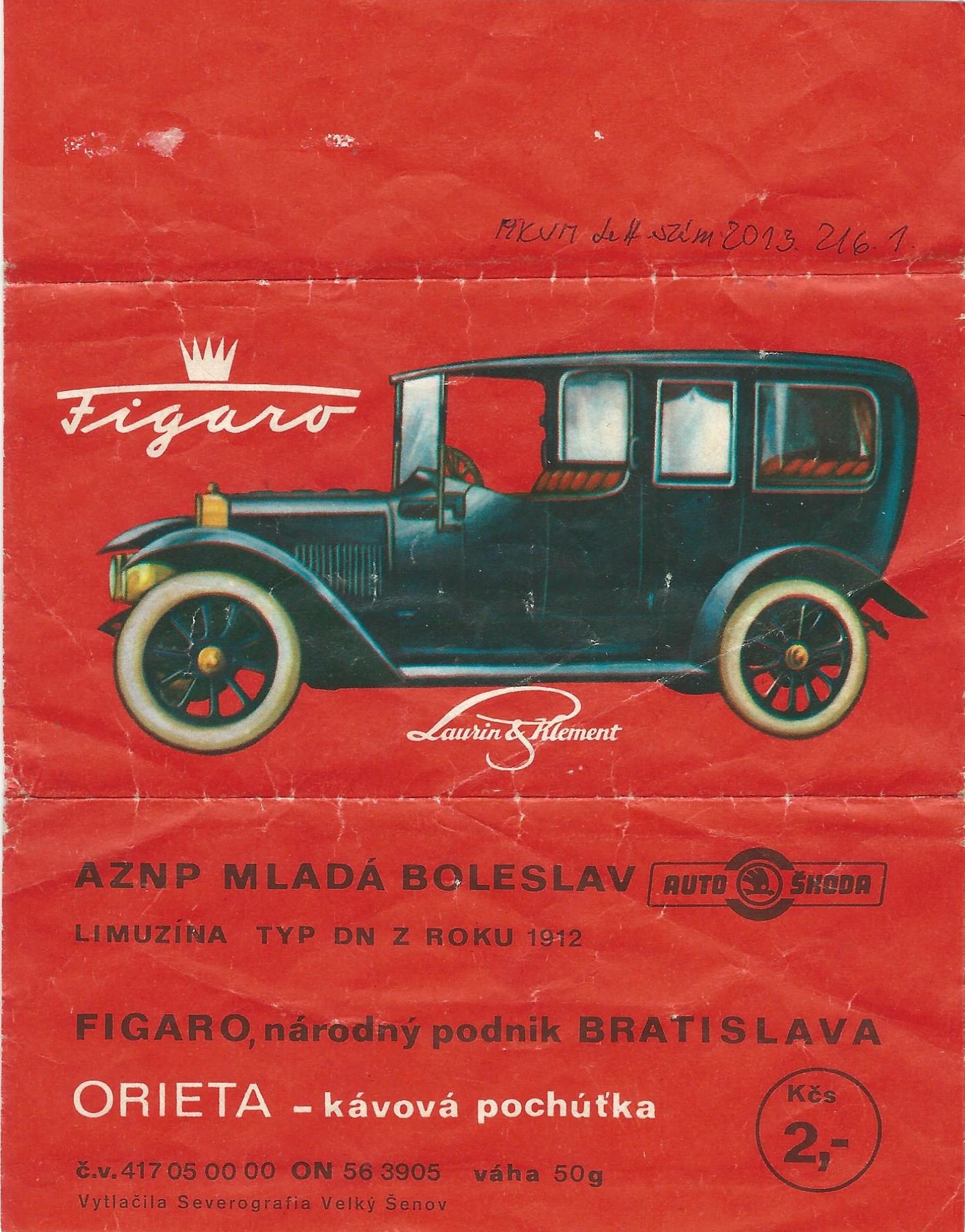 Figaro kávés csokoládé, csomagolópapír (Magyar Kereskedelmi és Vendéglátóipari Múzeum CC BY-NC-SA)