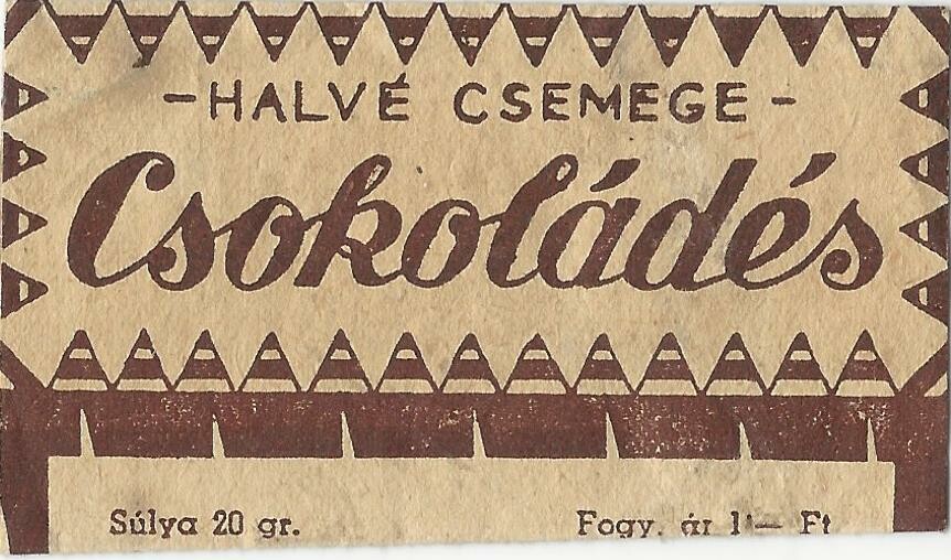 Halvé csemege, csokoládés édesség csomagolópapír (Magyar Kereskedelmi és Vendéglátóipari Múzeum CC BY-NC-SA)