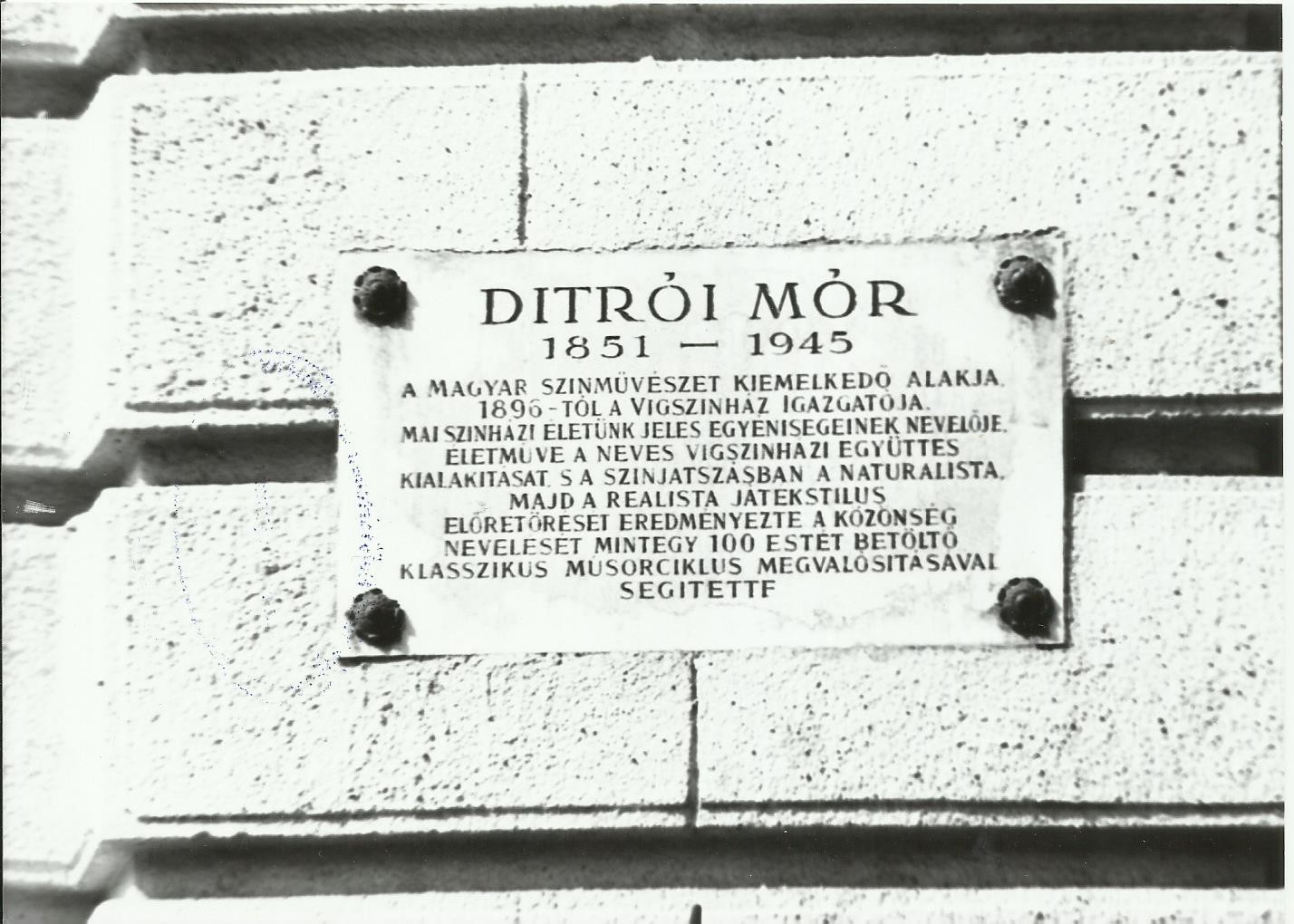 Ditrói Mór emléktábla (Angyalföldi Helytörténeti Gyűjtemény CC BY-NC-SA)