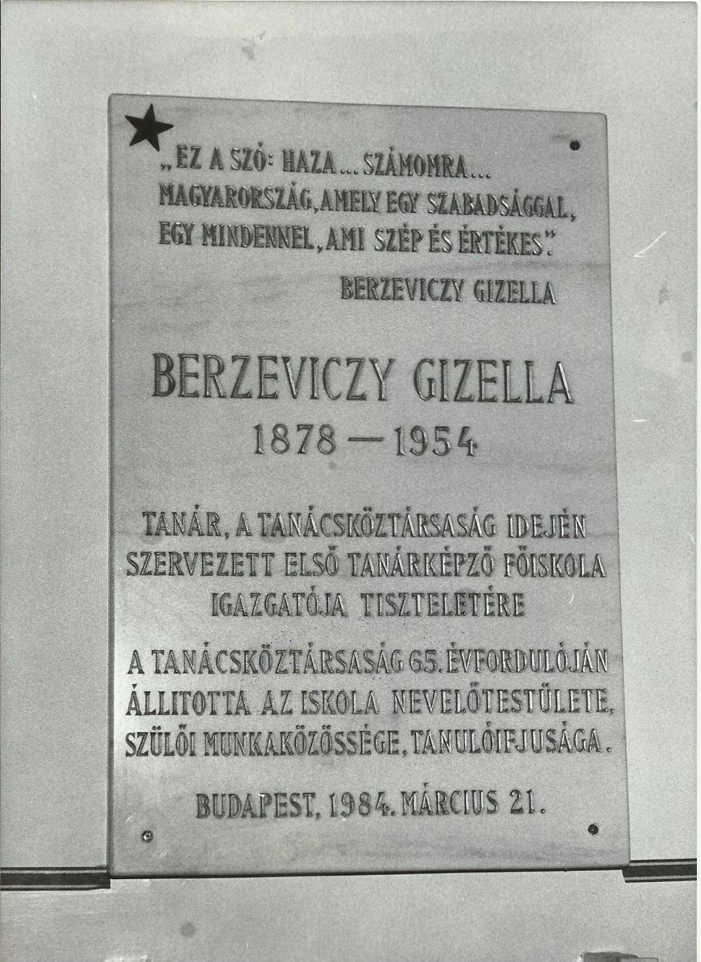 Berzeviczy Gizella emléktábla (Angyalföldi Helytörténeti Gyűjtemény CC BY-NC-SA)