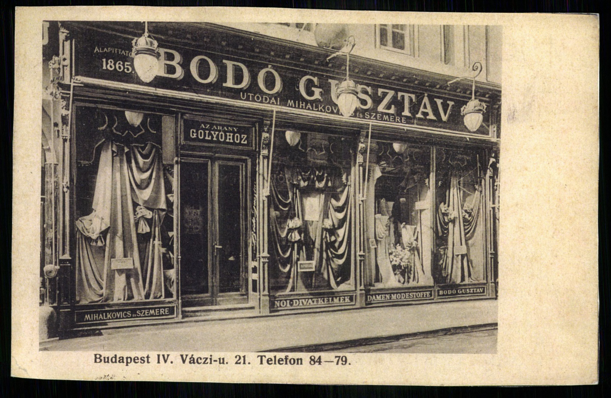 Budapest; IV. Váci utca 21. Telefon 84-79 (Magyar Kereskedelmi és Vendéglátóipari Múzeum CC BY-NC-ND)
