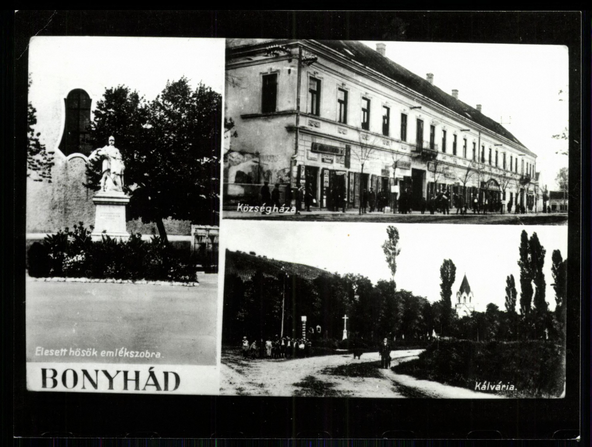 Bonyhád; Elesett hősök emlékszobra; Községháza; Kálvária (Magyar Kereskedelmi és Vendéglátóipari Múzeum CC BY-NC-ND)