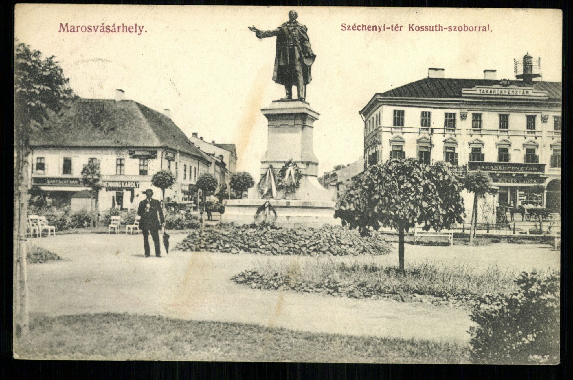 Marosvásárhely; Széchenyi tér Kossuth szoborral (Magyar Kereskedelmi és Vendéglátóipari Múzeum CC BY-NC-ND)