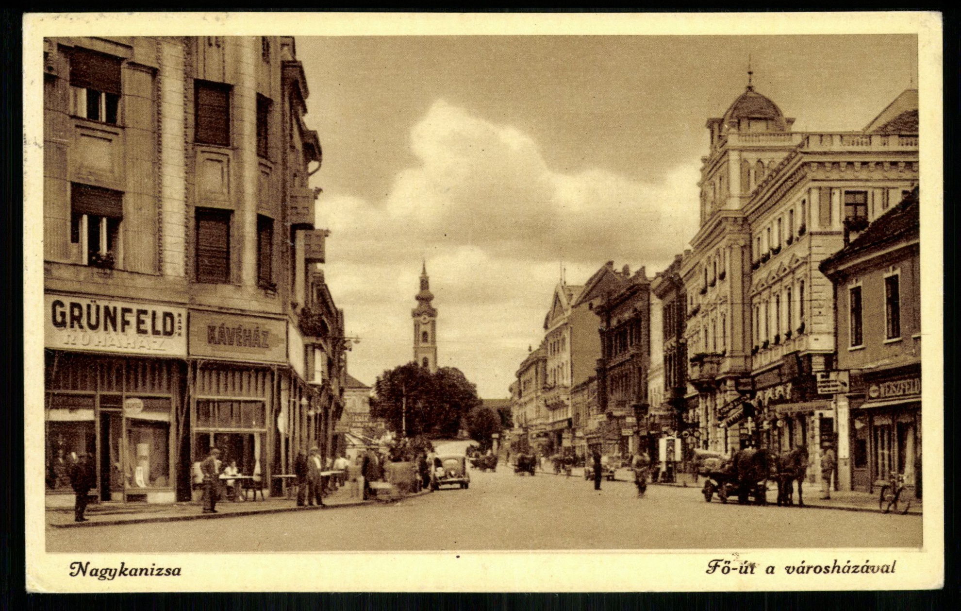Nagykanizsa; Fő út a Városházával (Magyar Kereskedelmi és Vendéglátóipari Múzeum CC BY-NC-ND)