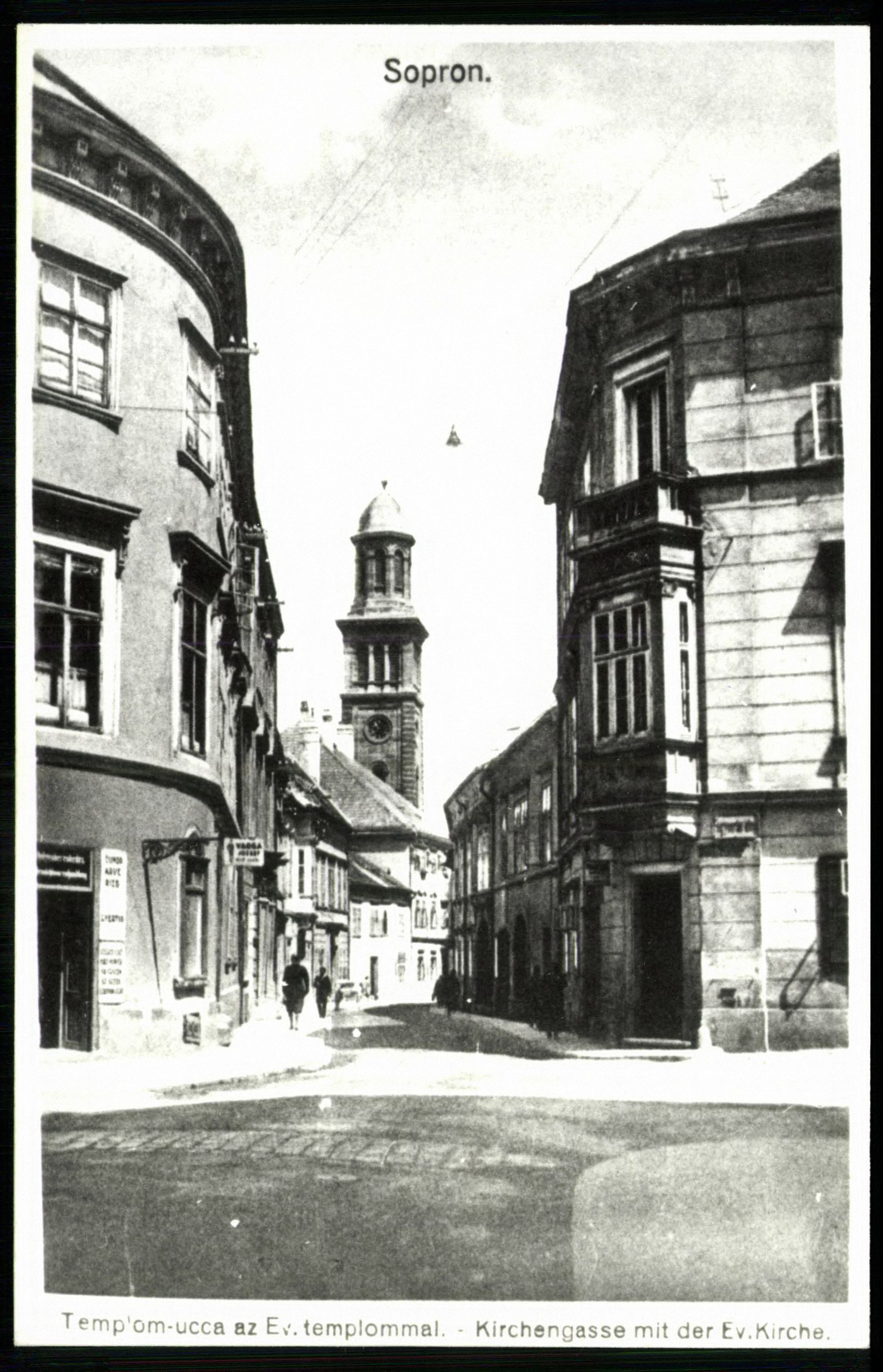 Sopron; Templom utca az evangélikus templommal (Magyar Kereskedelmi és Vendéglátóipari Múzeum CC BY-NC-ND)