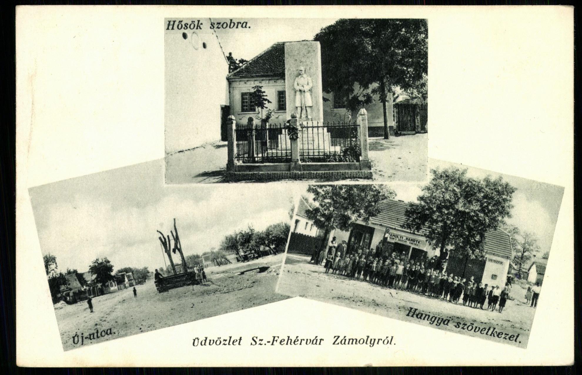 Székesfehérvár; Hősök szobra; Új utca; Hangya Szövetkezet (Magyar Kereskedelmi és Vendéglátóipari Múzeum CC BY-NC-ND)