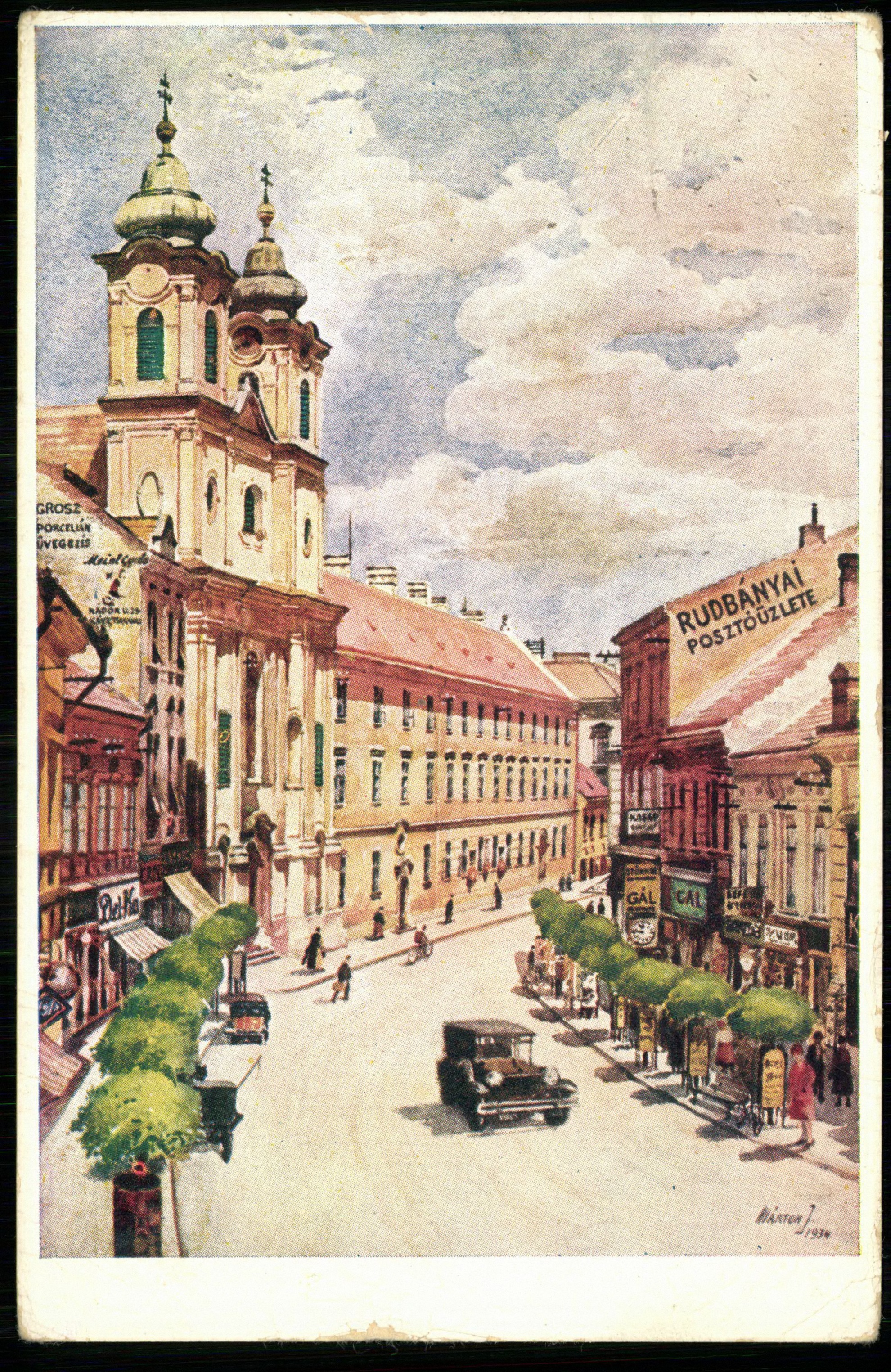 Székesfehérvár; Nádor utcai részlet, a Ciszterciek temploma és rendháza (Magyar Kereskedelmi és Vendéglátóipari Múzeum CC BY-NC-ND)