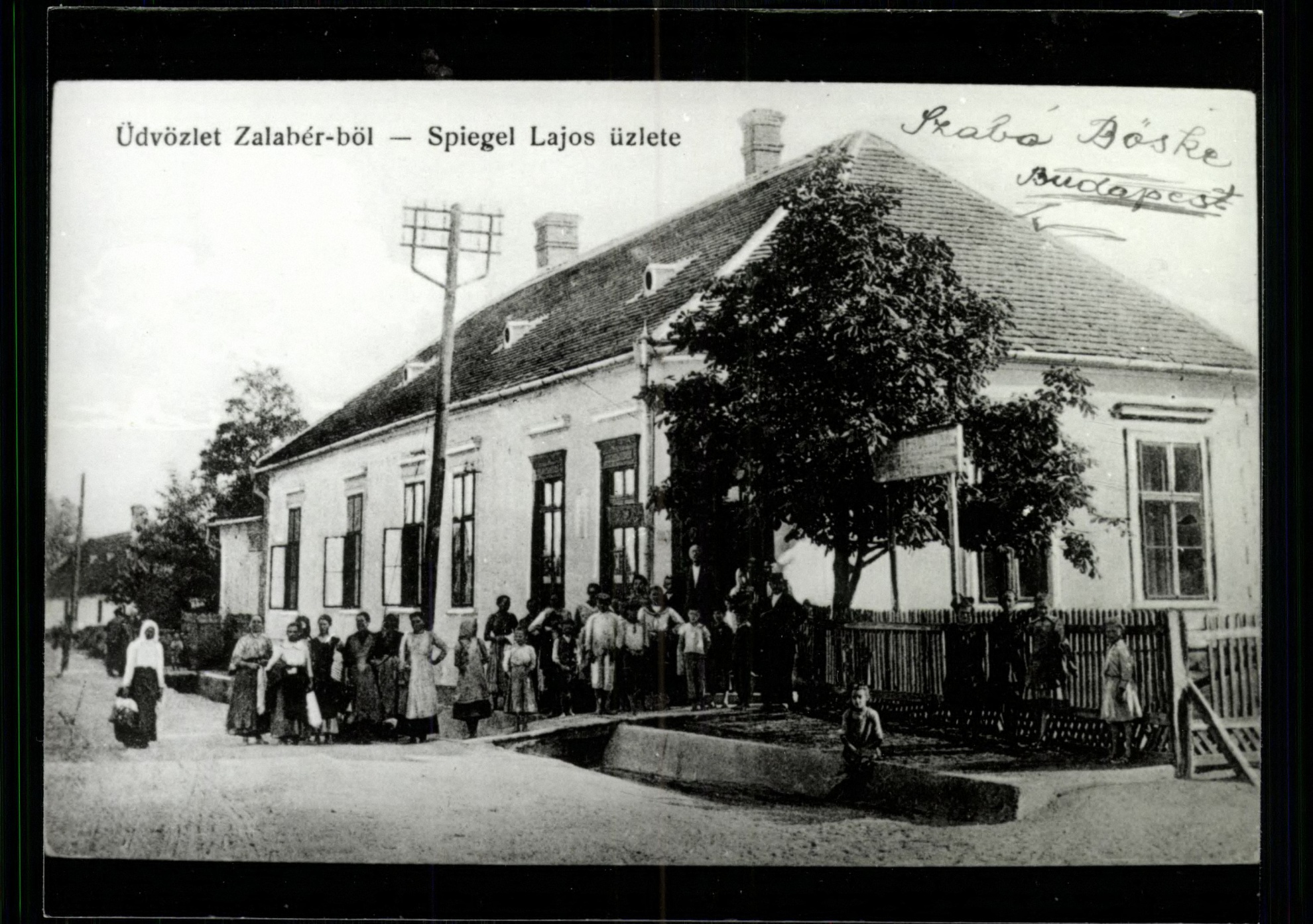Üdvözlet Zalabérből; Spiegel Lajos üzlete (Magyar Kereskedelmi és Vendéglátóipari Múzeum CC BY-NC-ND)