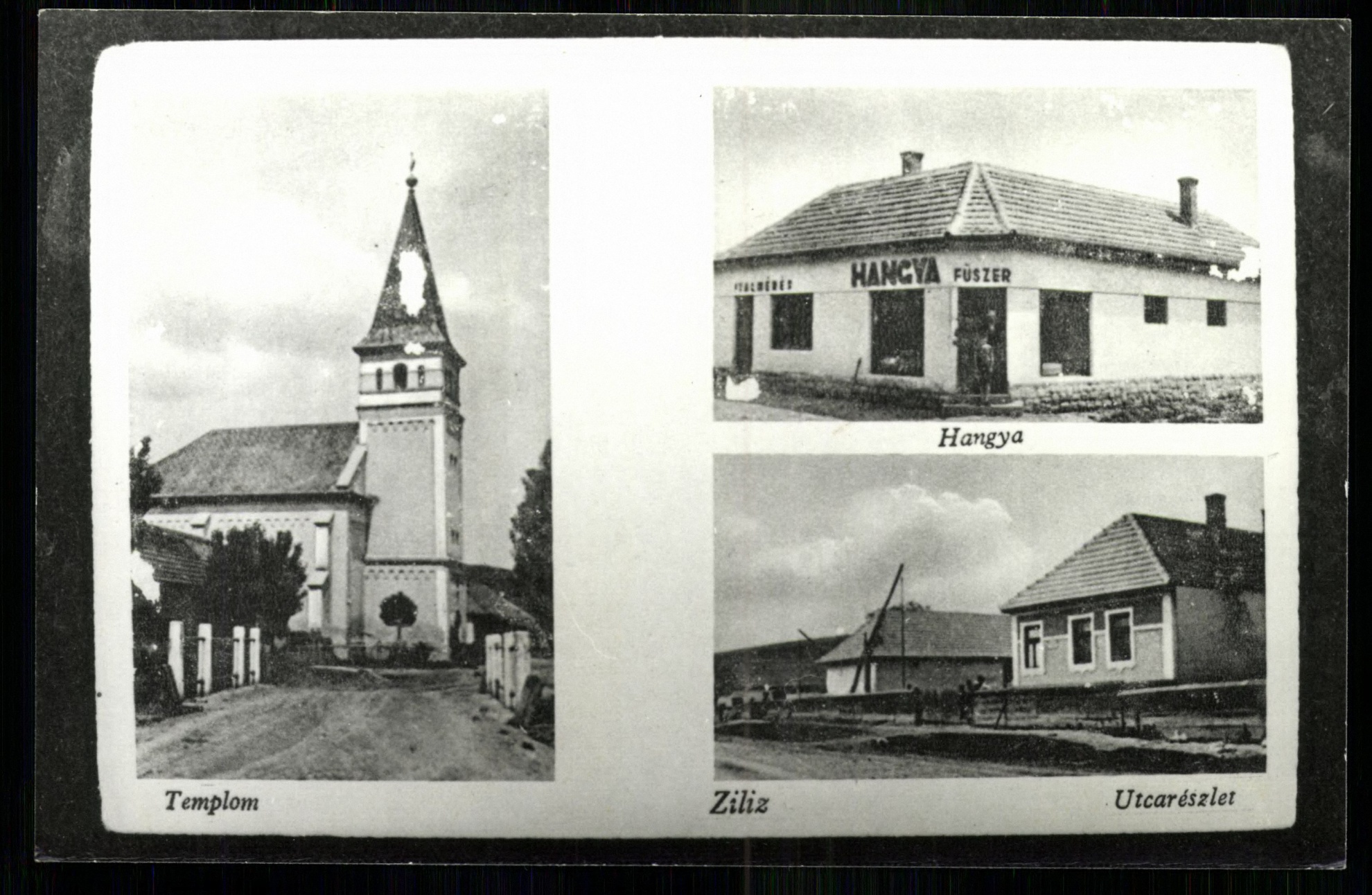 Ziliz; Templom; Hangya; Utcarészlet (Magyar Kereskedelmi és Vendéglátóipari Múzeum CC BY-NC-ND)