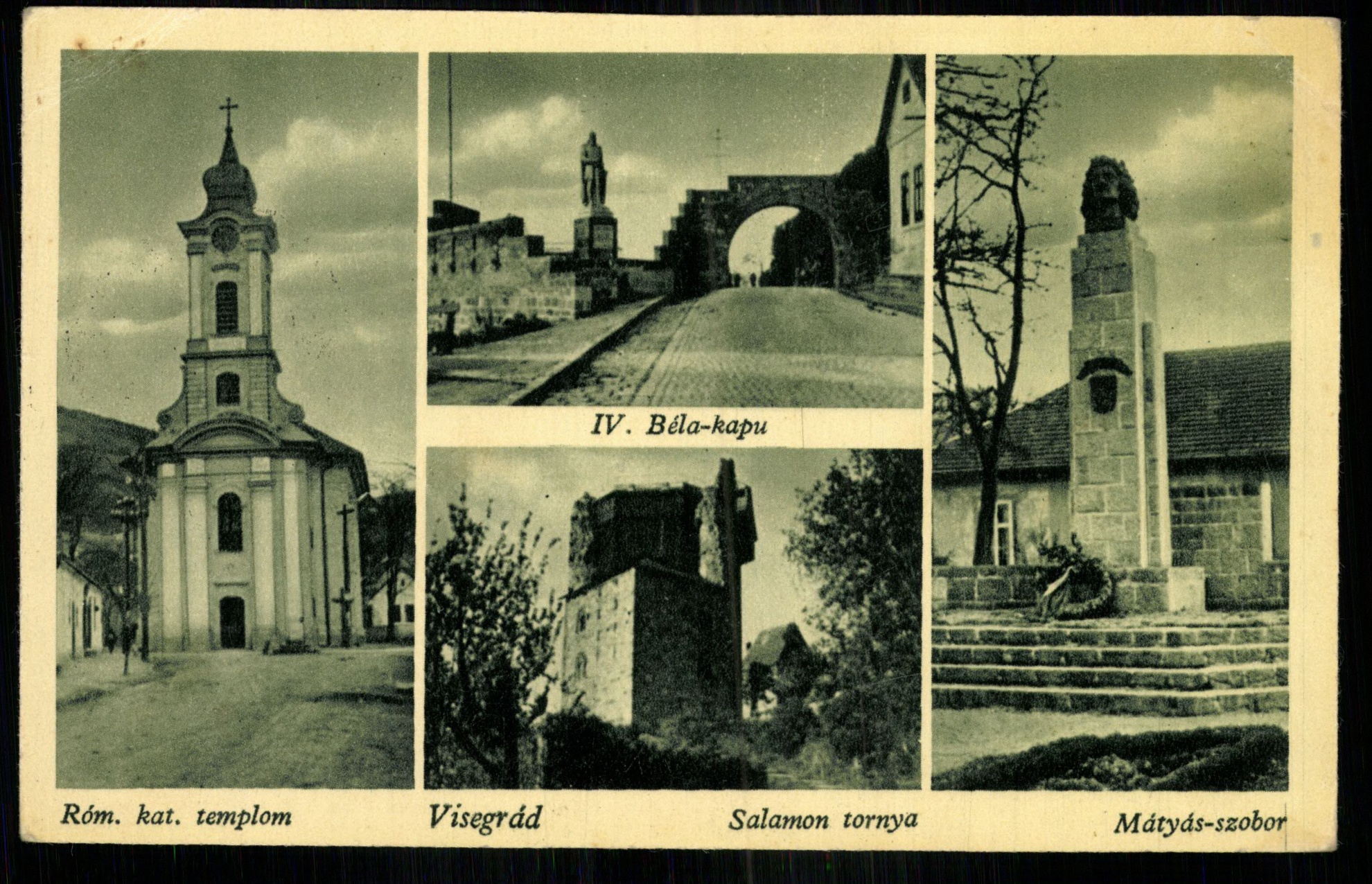 Visegrád; Római katolikus templom; IV. Béla kapu; Salamon tornya; Mátyás szobor (Magyar Kereskedelmi és Vendéglátóipari Múzeum CC BY-NC-ND)