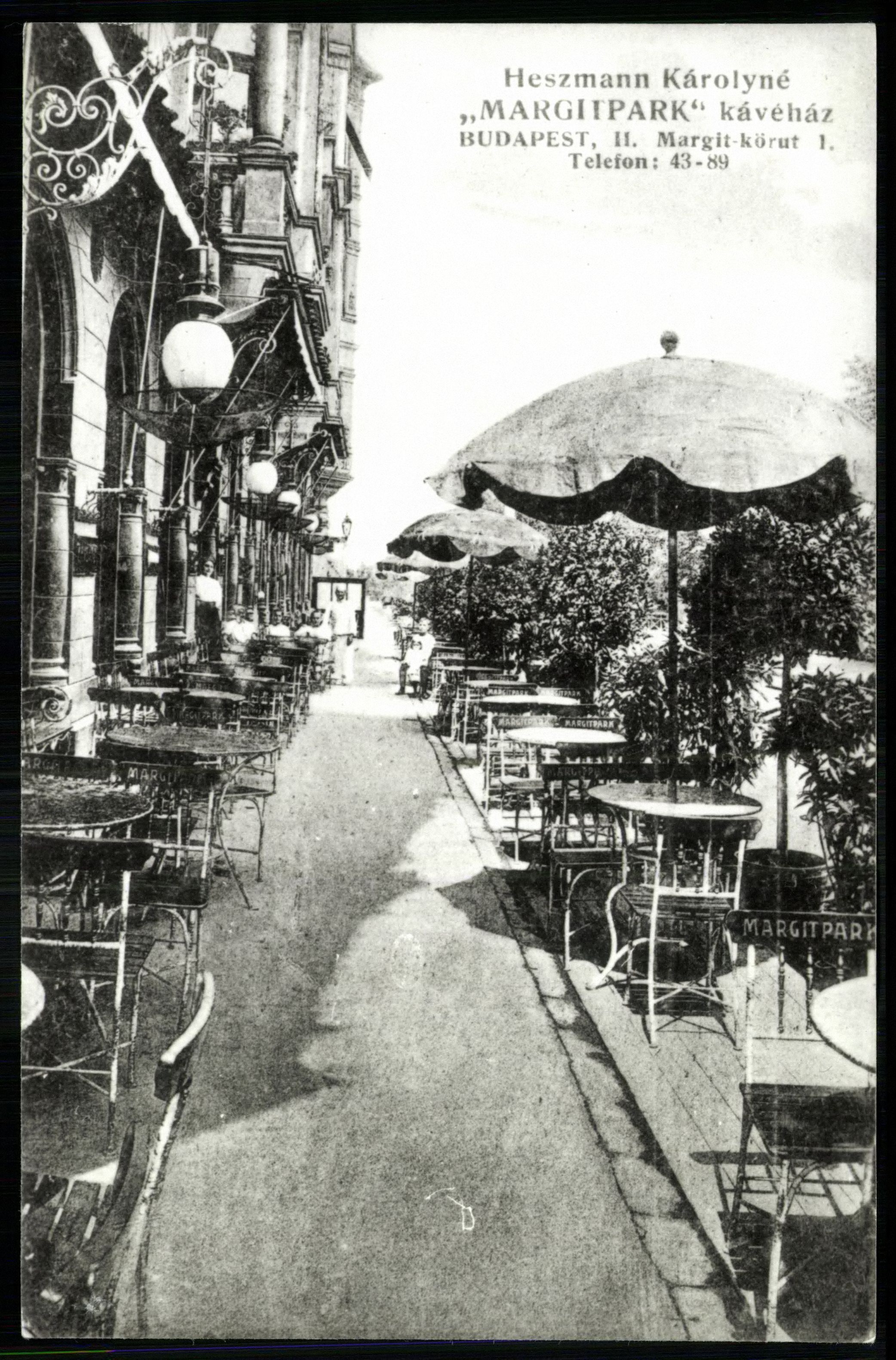 Heszmann Károlyné „Margitpark” kávéház, Budapest, II. Margit körút 1. (Magyar Kereskedelmi és Vendéglátóipari Múzeum CC BY-NC-ND)