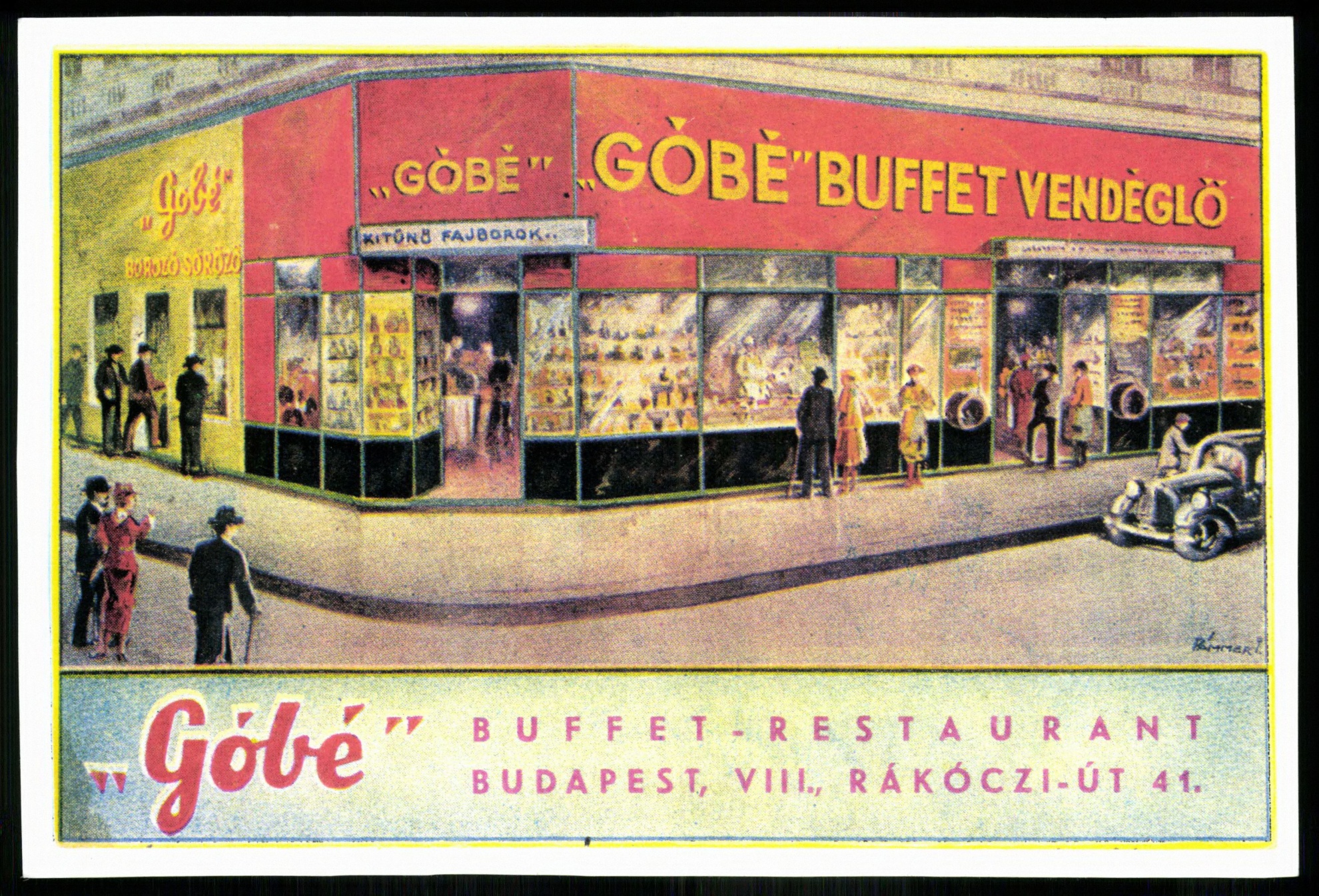 „Góbé” Buffet-Restaurant. Budapest, VIII., Rákóczi út 41. (Magyar Kereskedelmi és Vendéglátóipari Múzeum CC BY-NC-ND)