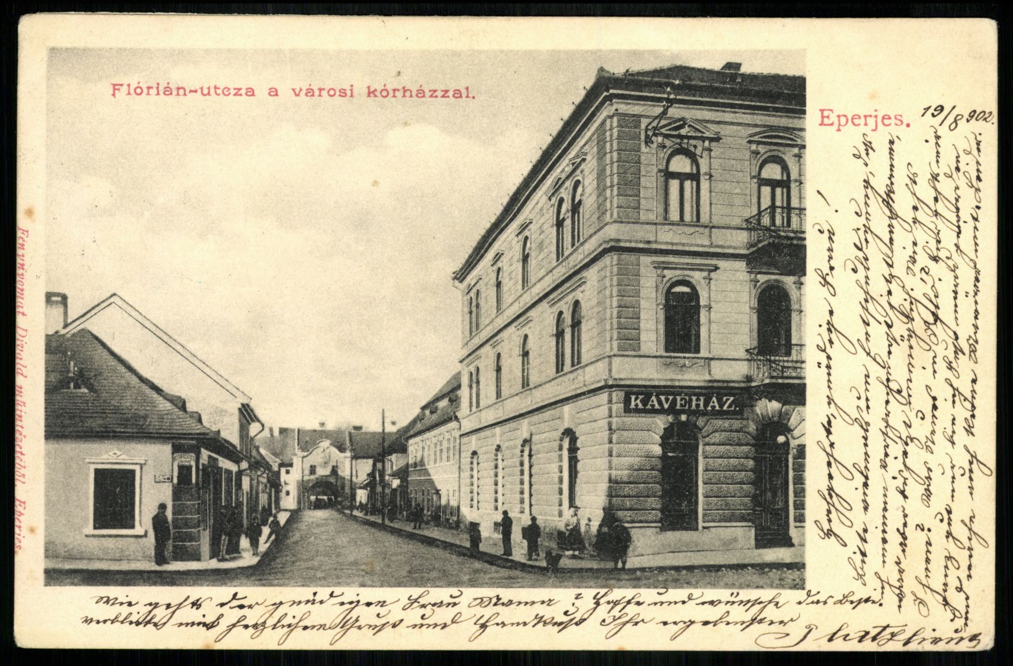 Eperjes Flórián utca a városi kórházzal. (Magyar Kereskedelmi és Vendéglátóipari Múzeum CC BY-NC-ND)