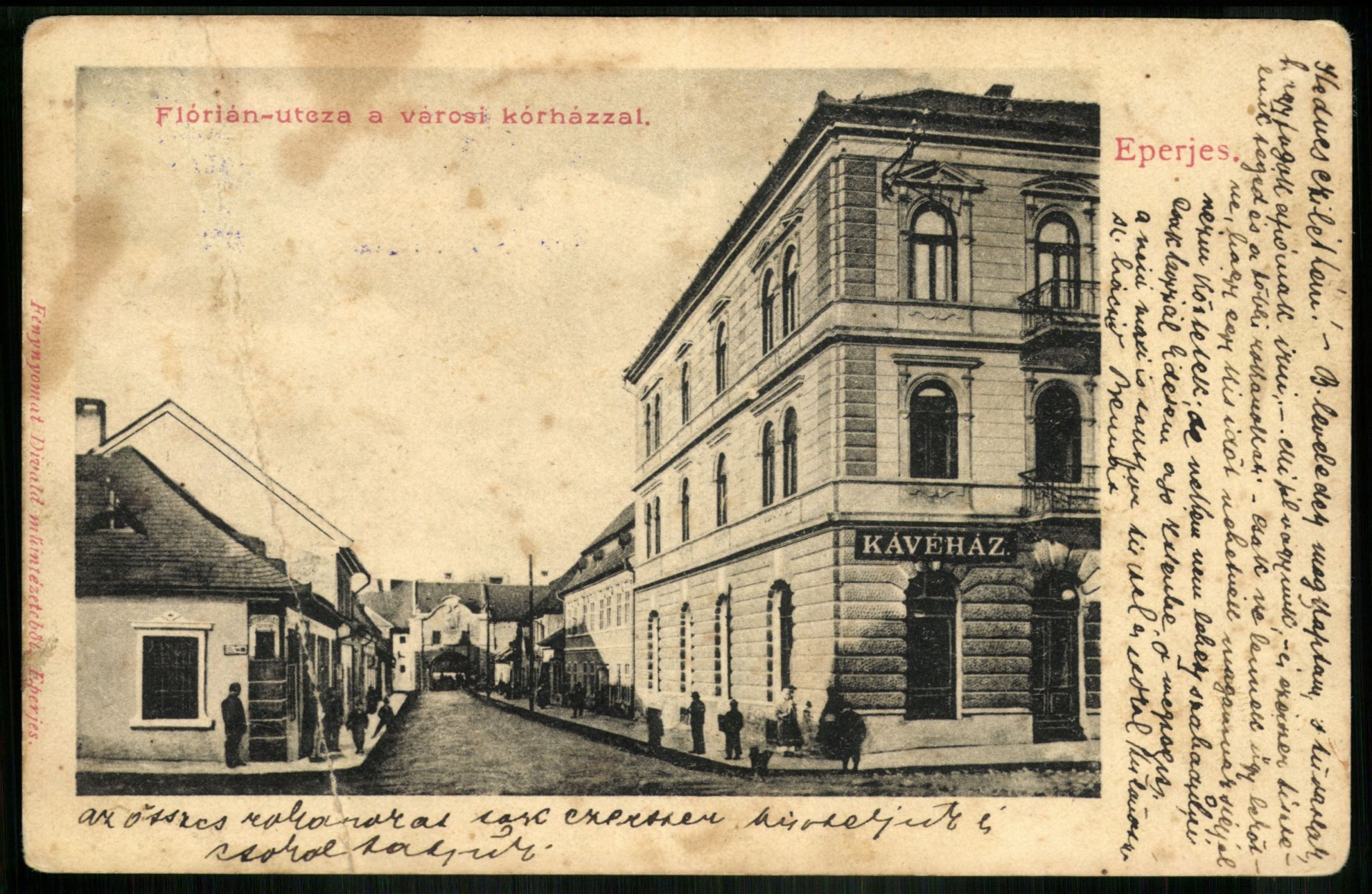 Eperjes Flórián utca a városi kórházzal. (Magyar Kereskedelmi és Vendéglátóipari Múzeum CC BY-NC-ND)