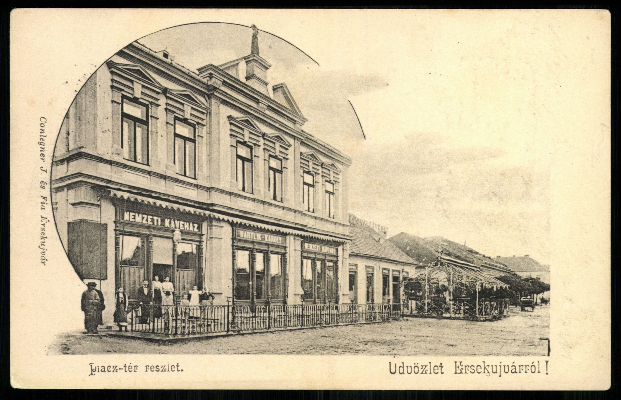 Érsekújvár Piac tér részlet. Nemzeti kávéház (Magyar Kereskedelmi és Vendéglátóipari Múzeum CC BY-NC-ND)