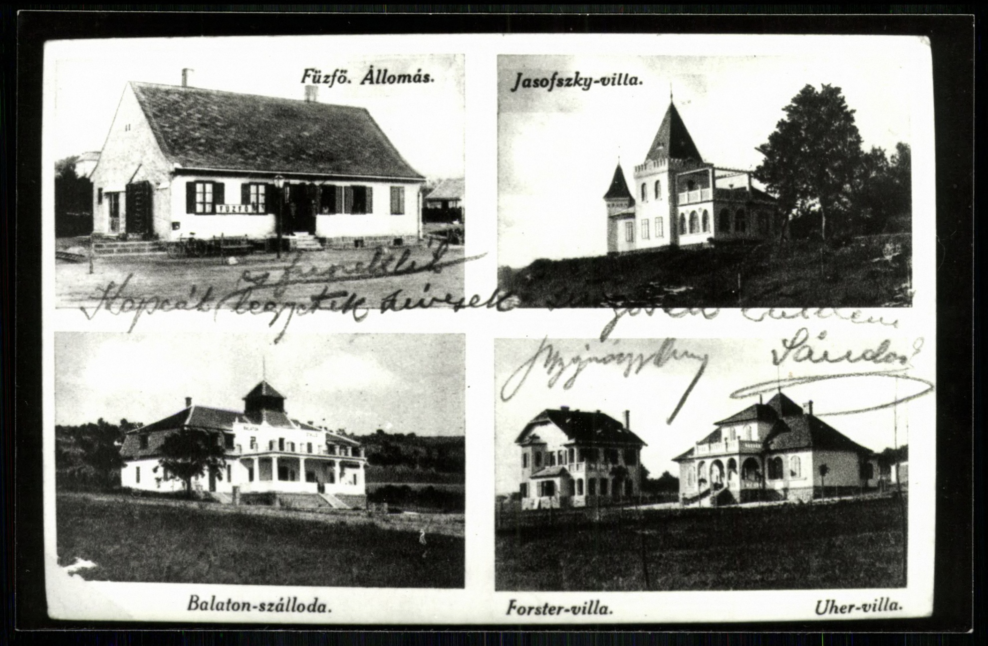 Fűzfő Állomás, Jasofszky villa, Balaton szálloda, Forster villa. Uher villa (Magyar Kereskedelmi és Vendéglátóipari Múzeum CC BY-NC-ND)