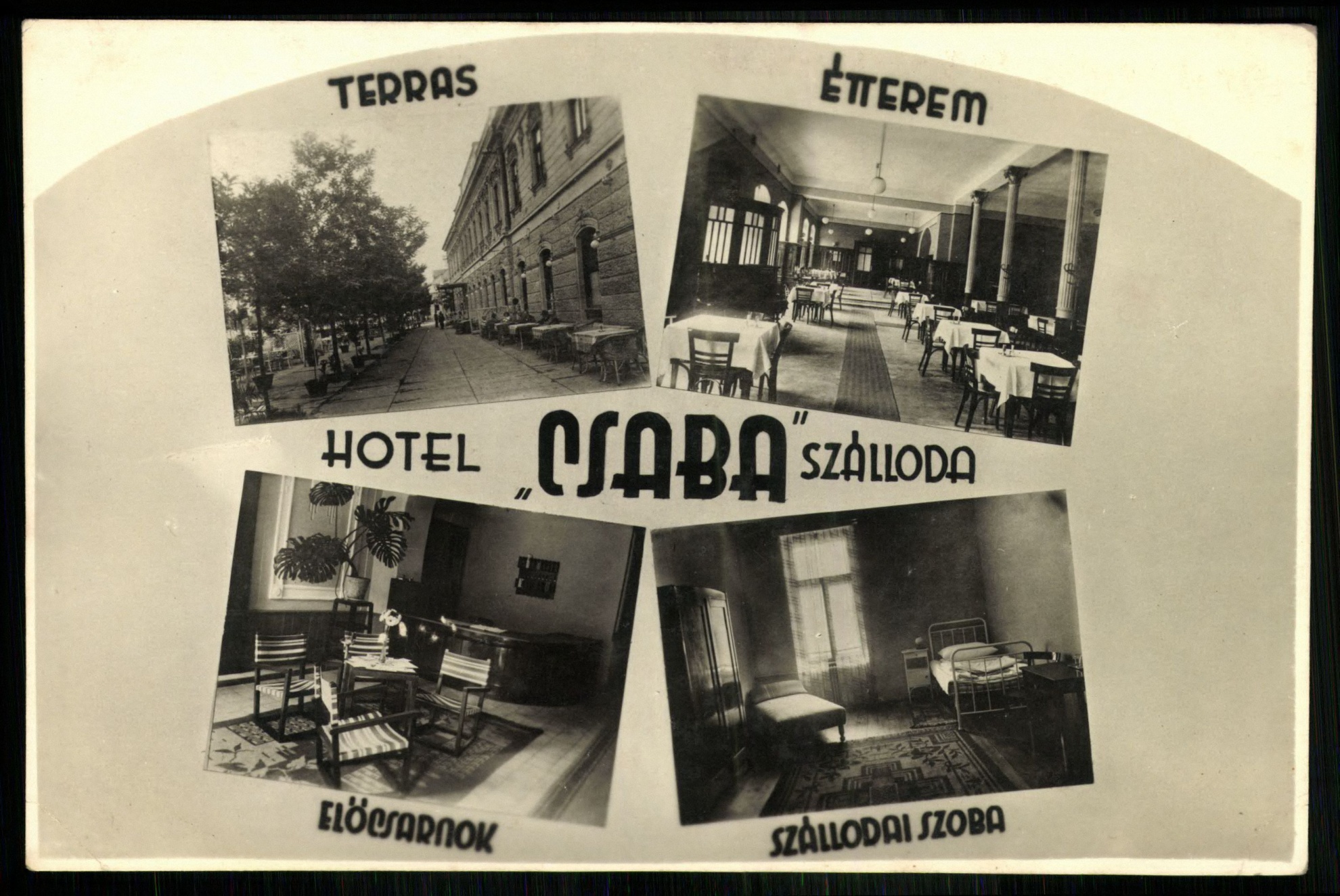 Békéscsaba Hotel „Csaba” Szálloda, Terasz, Étterem, Előcsarnok, Szállodai szoba (Magyar Kereskedelmi és Vendéglátóipari Múzeum CC BY-NC-ND)