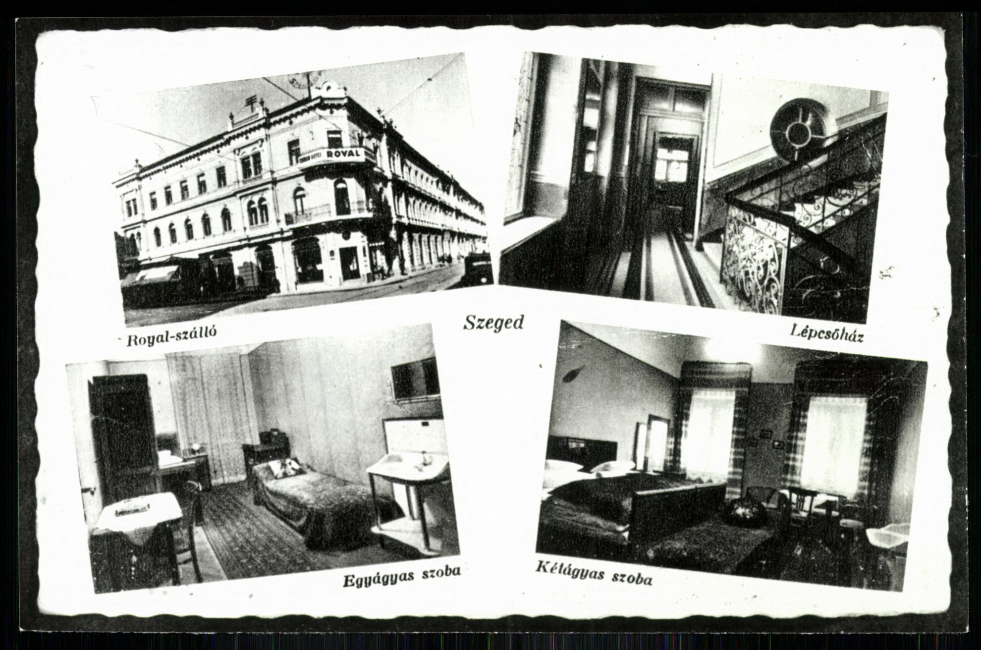 Szeged Royal szálló, Lépcsőház, Egyágyas szoba, Kétágyas szoba (Magyar Kereskedelmi és Vendéglátóipari Múzeum CC BY-NC-ND)