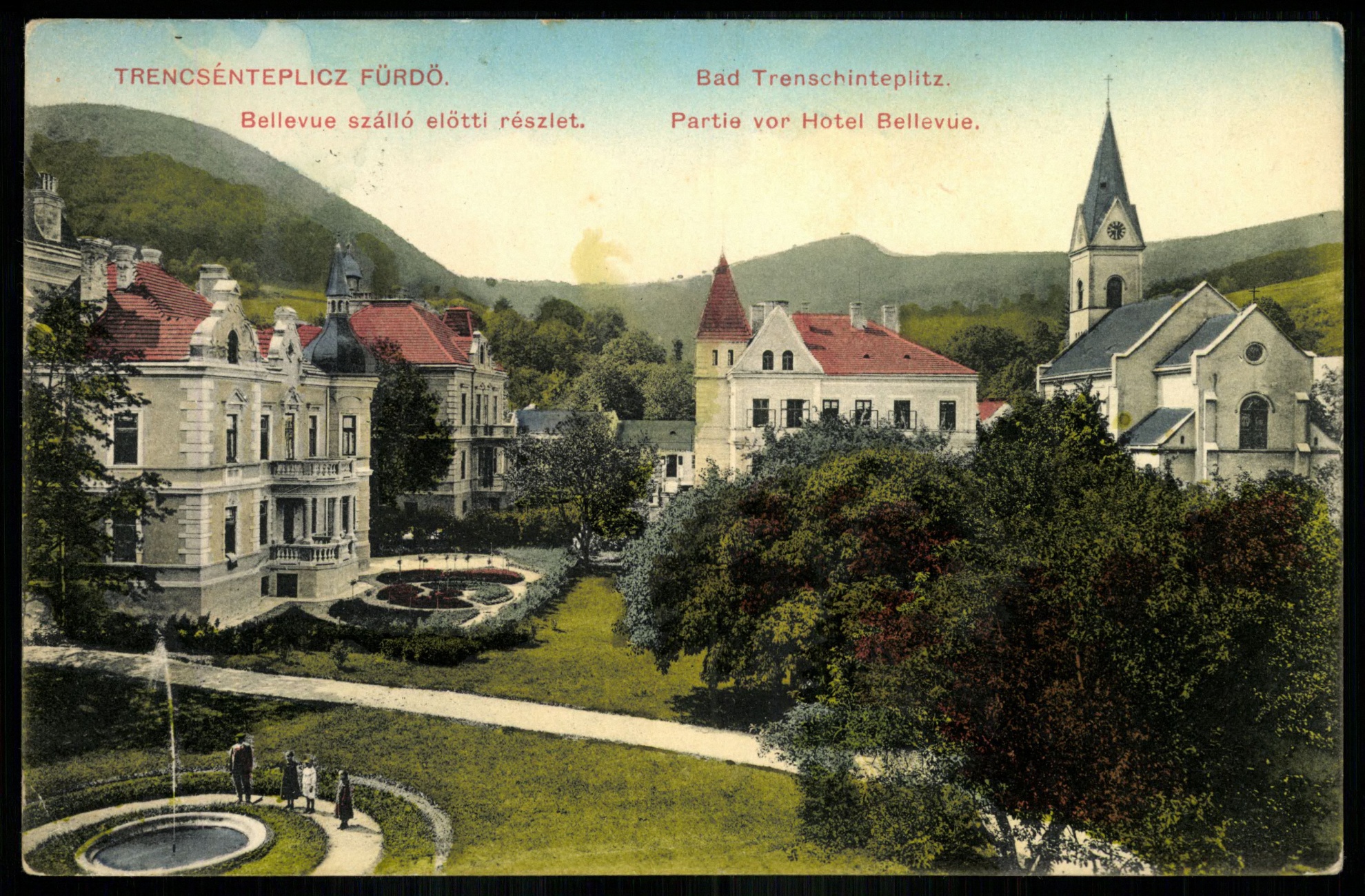 Trencsénteplic-fürdő Belevue szálló előtti részlet (Magyar Kereskedelmi és Vendéglátóipari Múzeum CC BY-NC-ND)