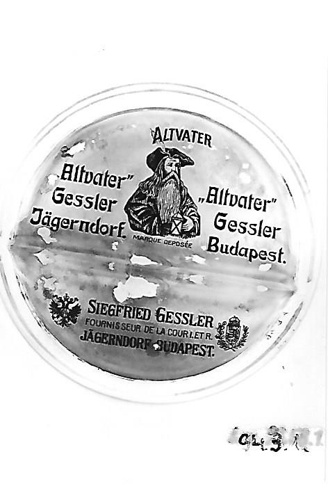 Siegfried Gessler Altvater feliratú pénztári alátét Budapest (Magyar Kereskedelmi és Vendéglátóipari Múzeum CC BY-NC-ND)