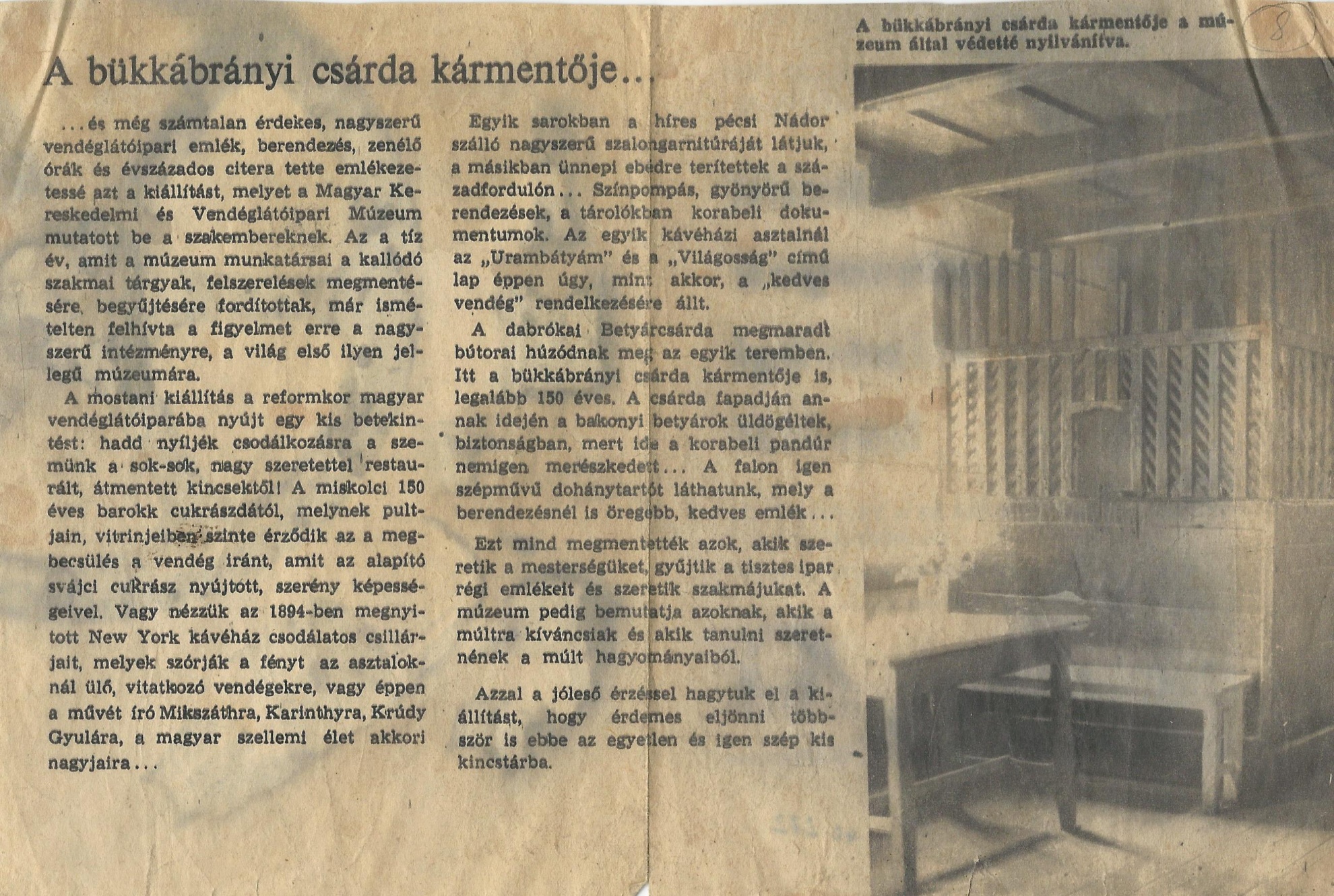 Bükkábrányi csárda kármentője, Bükkábrány 1974. (Magyar Kereskedelmi és Vendéglátóipari Múzeum CC BY-NC-ND)