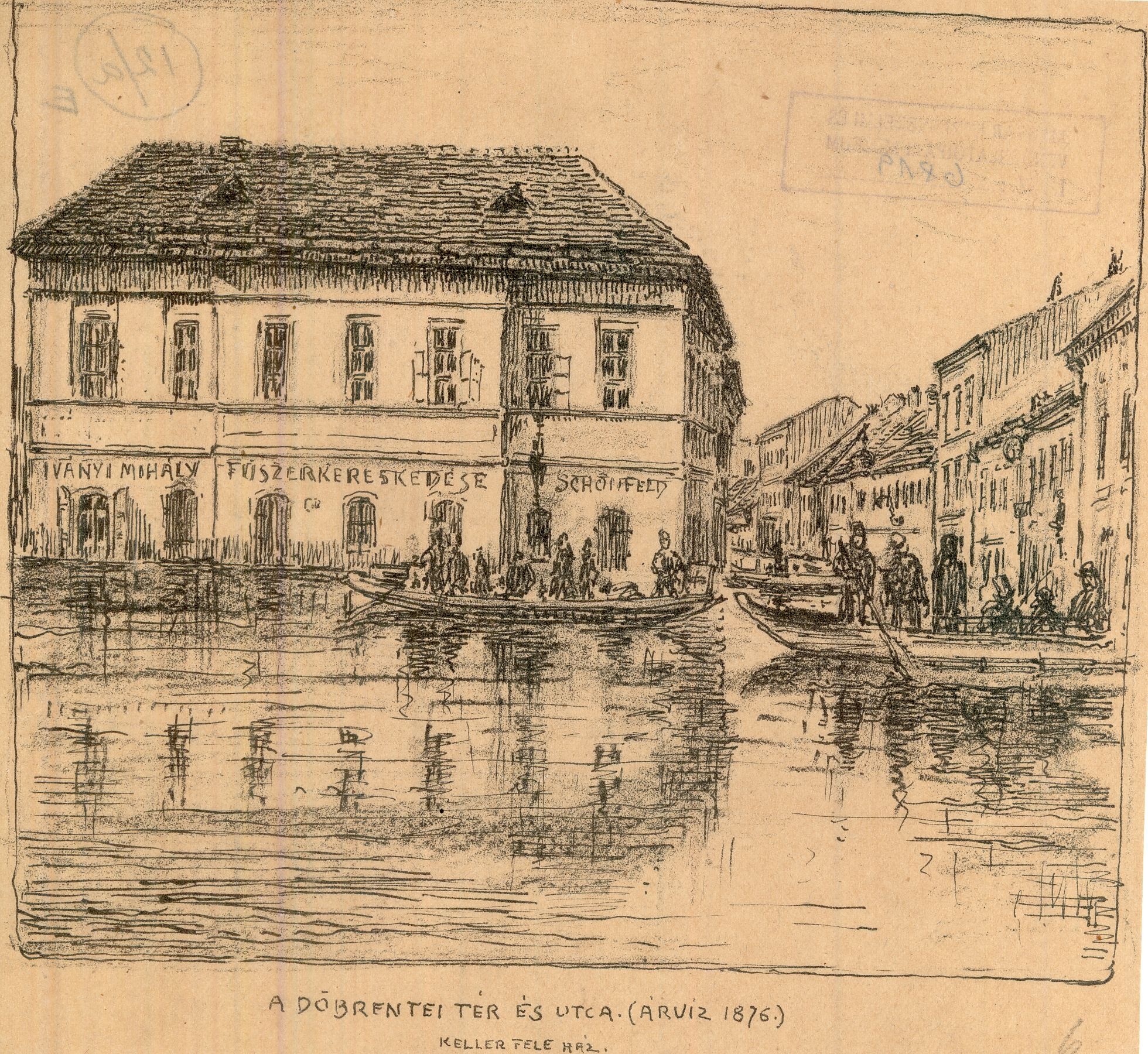 Döbrentei tér és utca (árvíz 1876.) (Magyar Kereskedelmi és Vendéglátóipari Múzeum CC BY-NC-ND)