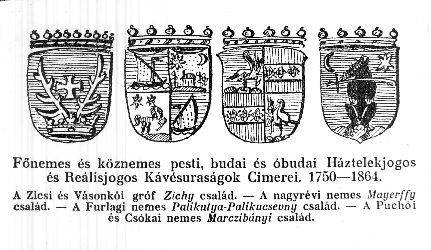 Pesti, budai és óbudai kávésuraságok címerei (Magyar Kereskedelmi és Vendéglátóipari Múzeum CC BY-NC-ND)