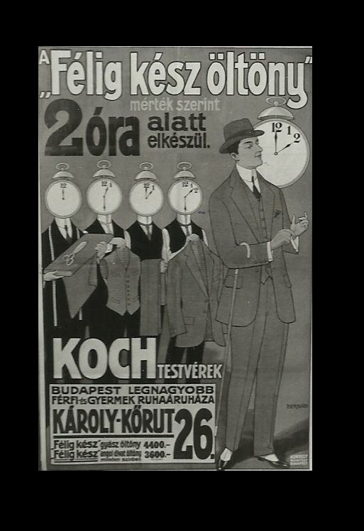 Félig kész öltöny 2 óra alatt elkészül a Koch Testvéreknél (Magyar Kereskedelmi és Vendéglátóipari Múzeum CC BY-NC-ND)
